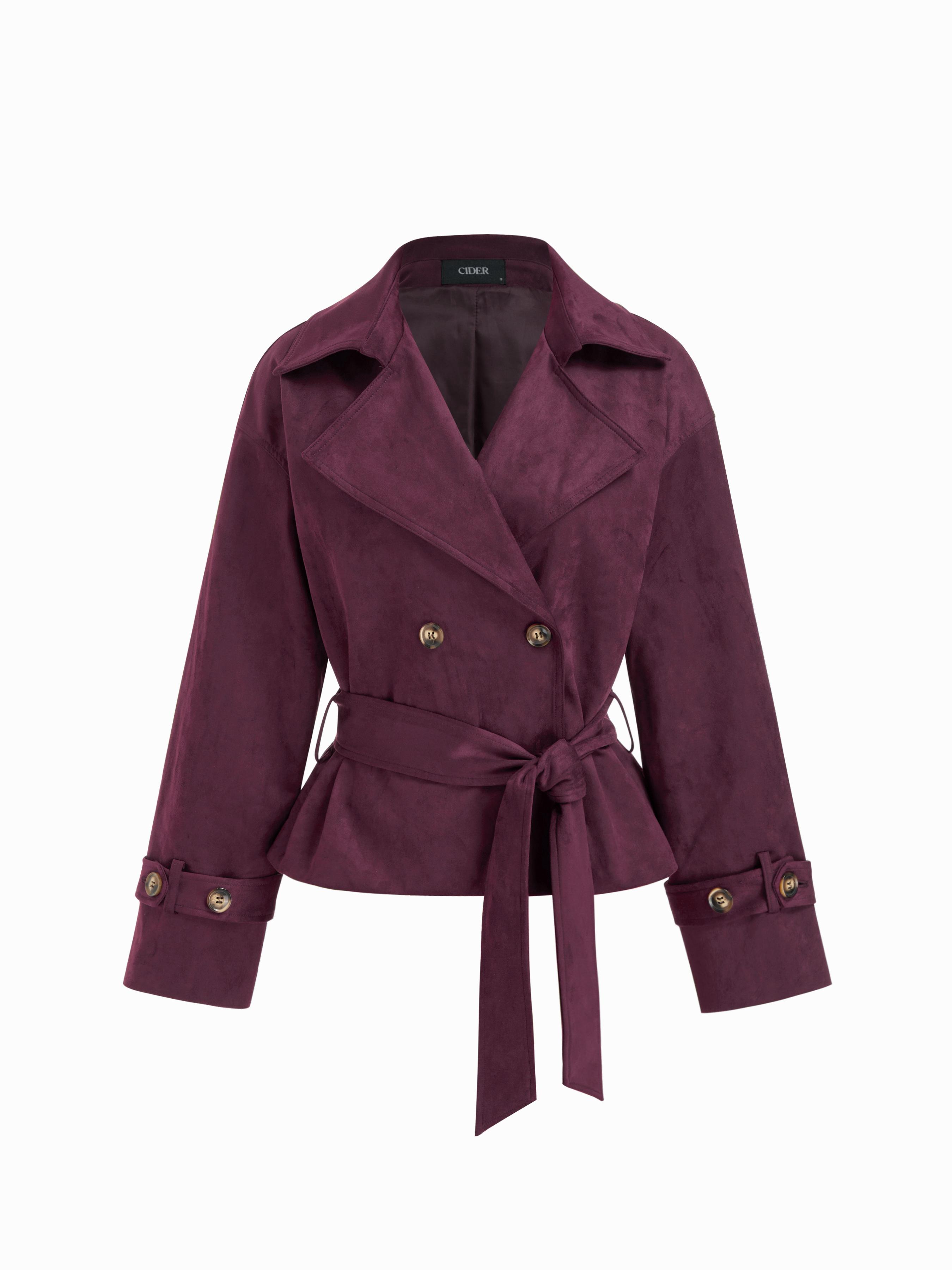 Suede Collar Double Breasted Trench Coat With Belt by CIDER