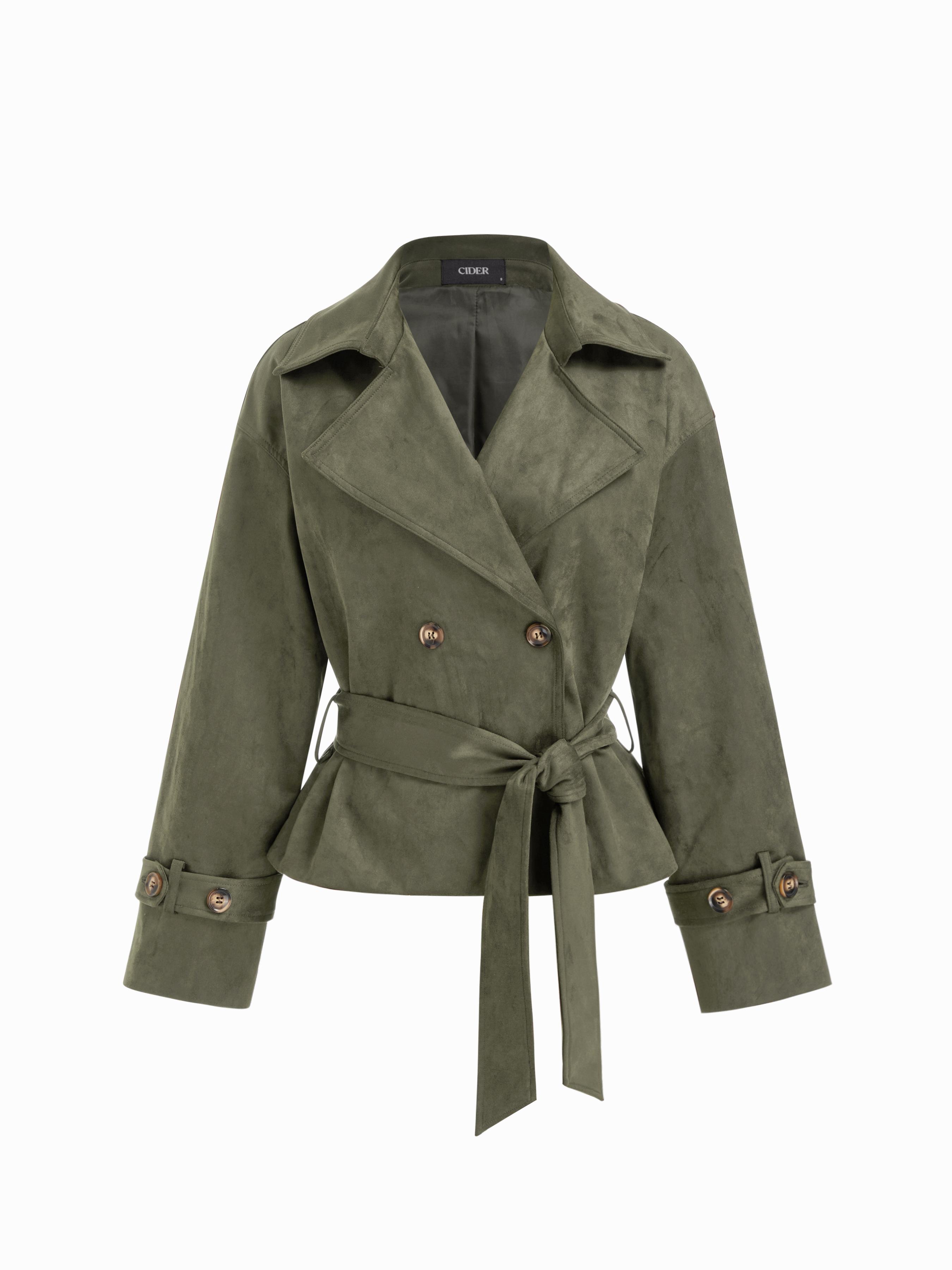 Suede Collar Double Breasted Trench Coat With Belt by CIDER