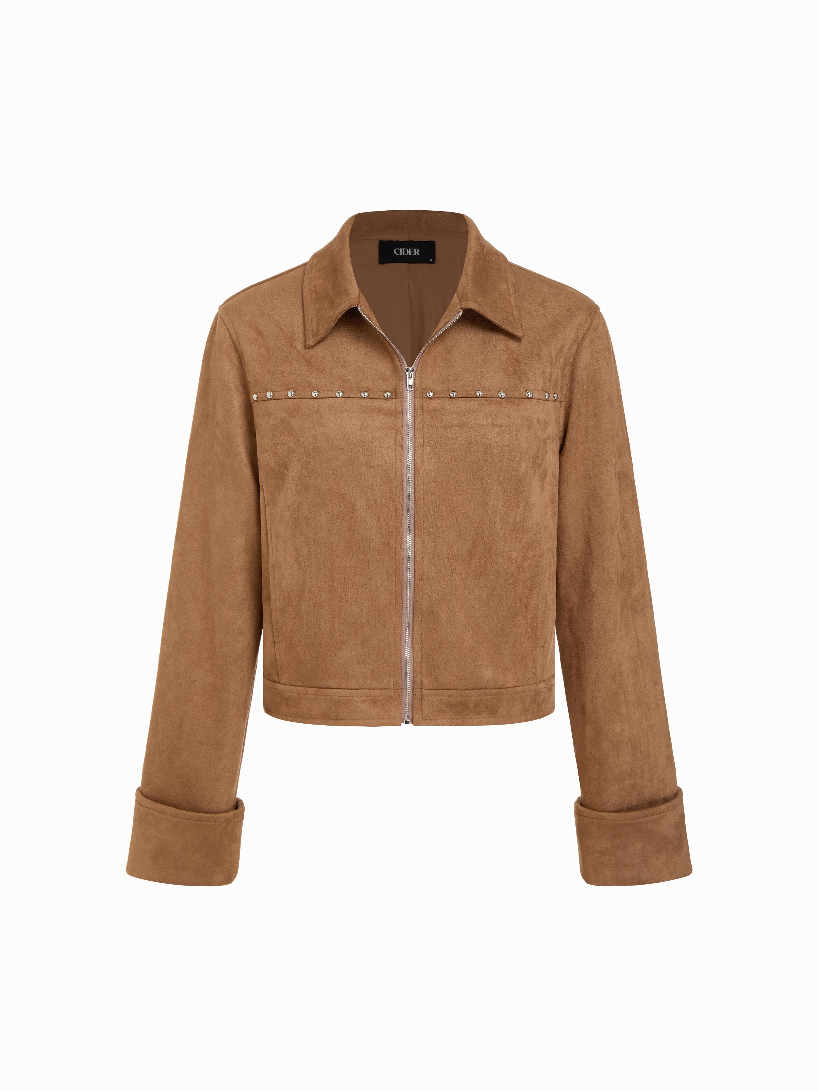 Suede Collar Long Sleeve Zip Through Jacket by CIDER