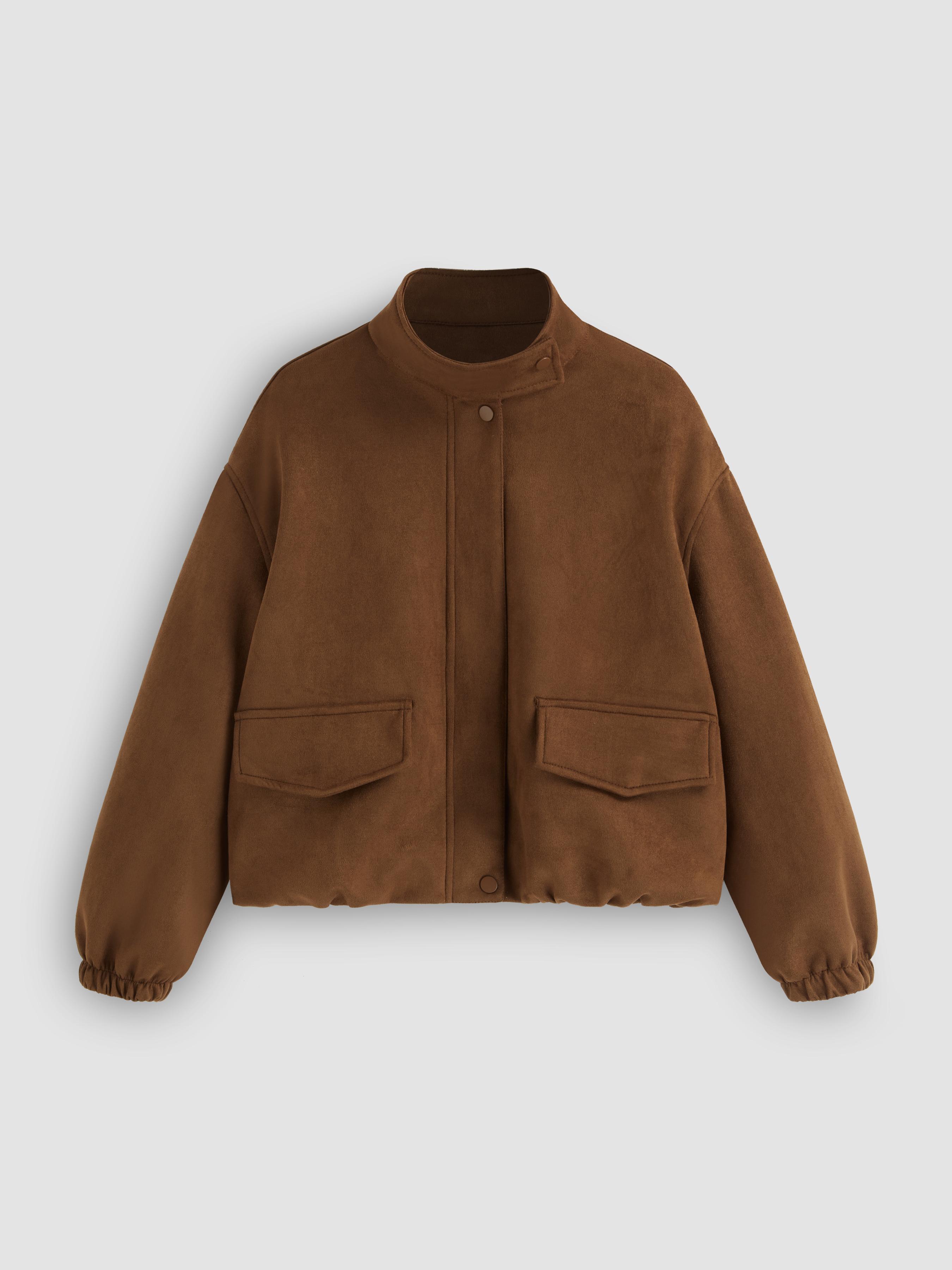 Suede High Neck Pocket Jacket by CIDER