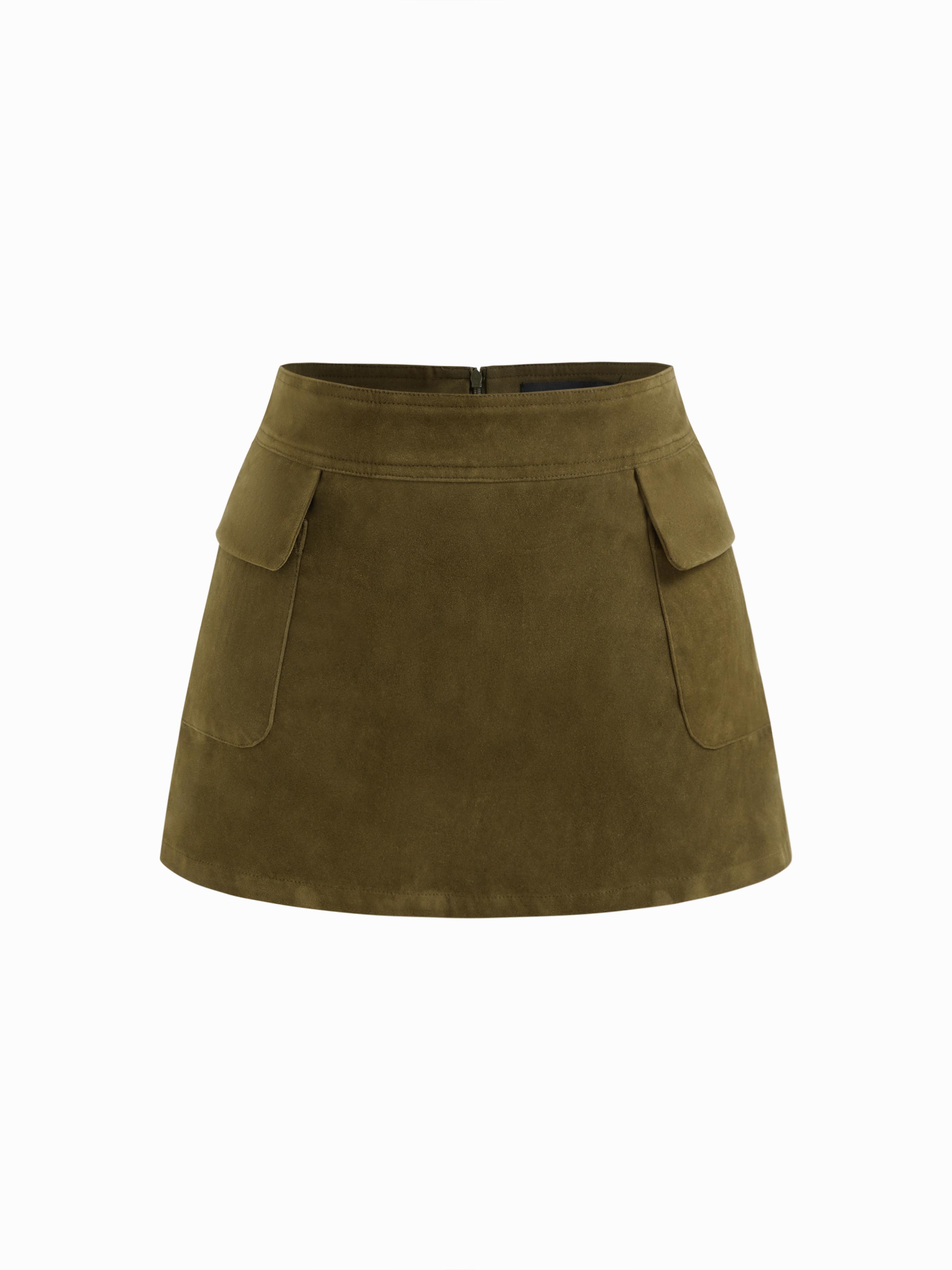 Suede Low Rise A-line Mini Skirt by CIDER