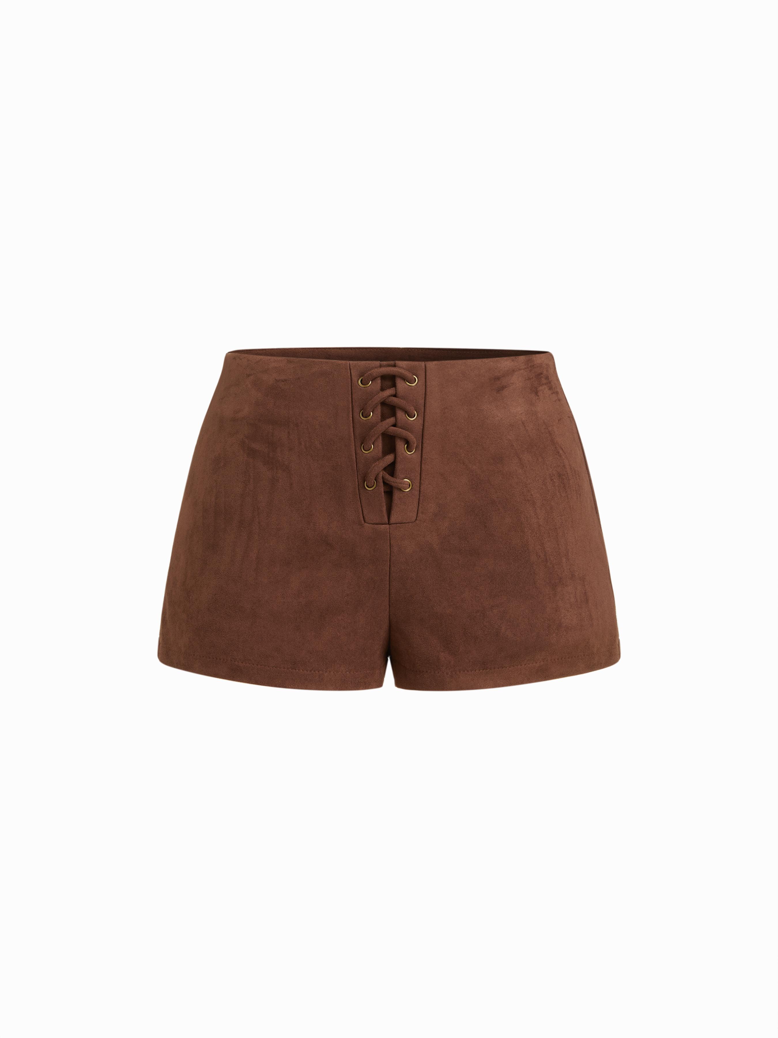 Suede Low Rise Lace Up Knotted Micro Shorts by CIDER