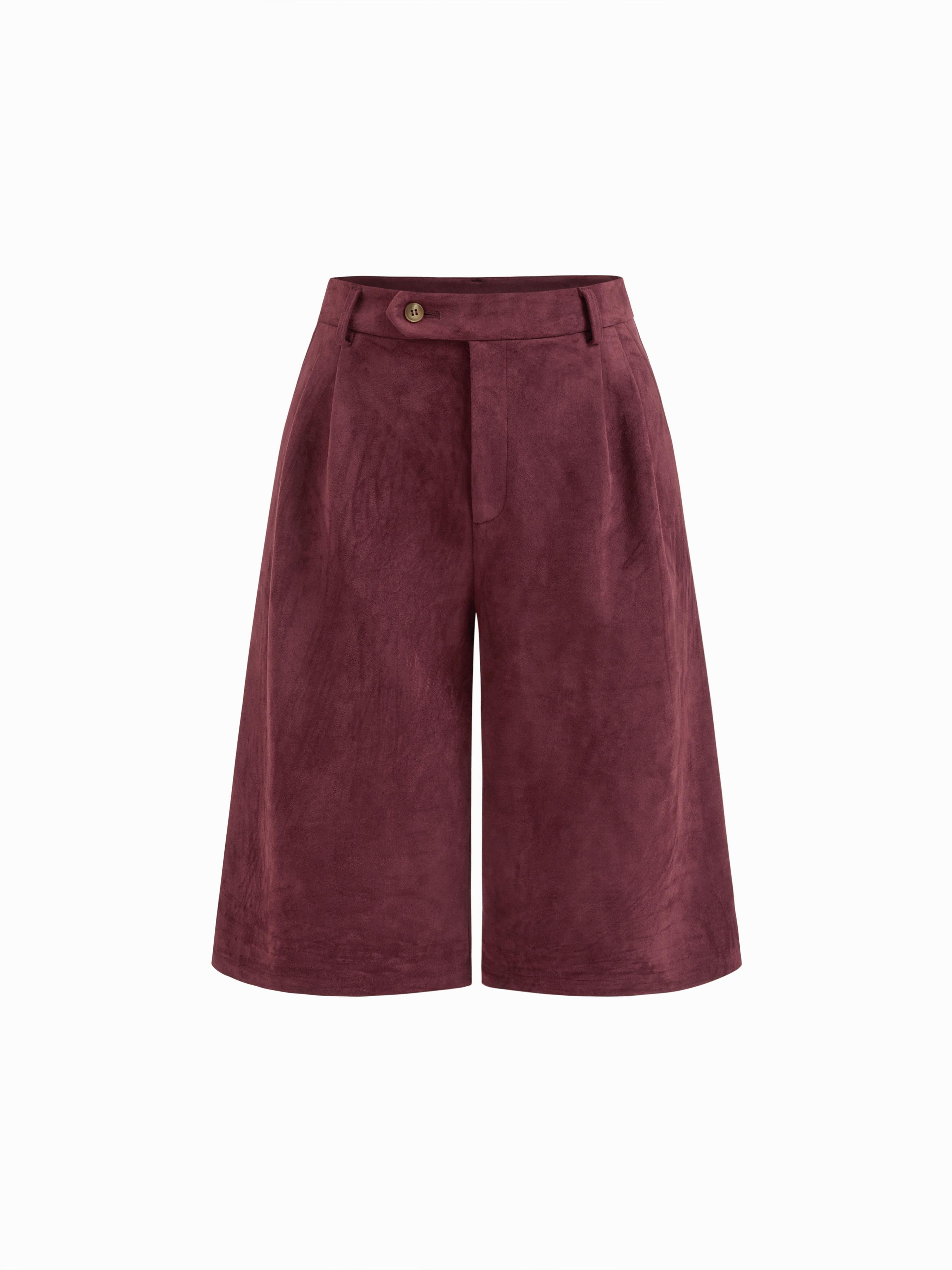 Suede Low Rise Pleated Bermuda Shorts by CIDER