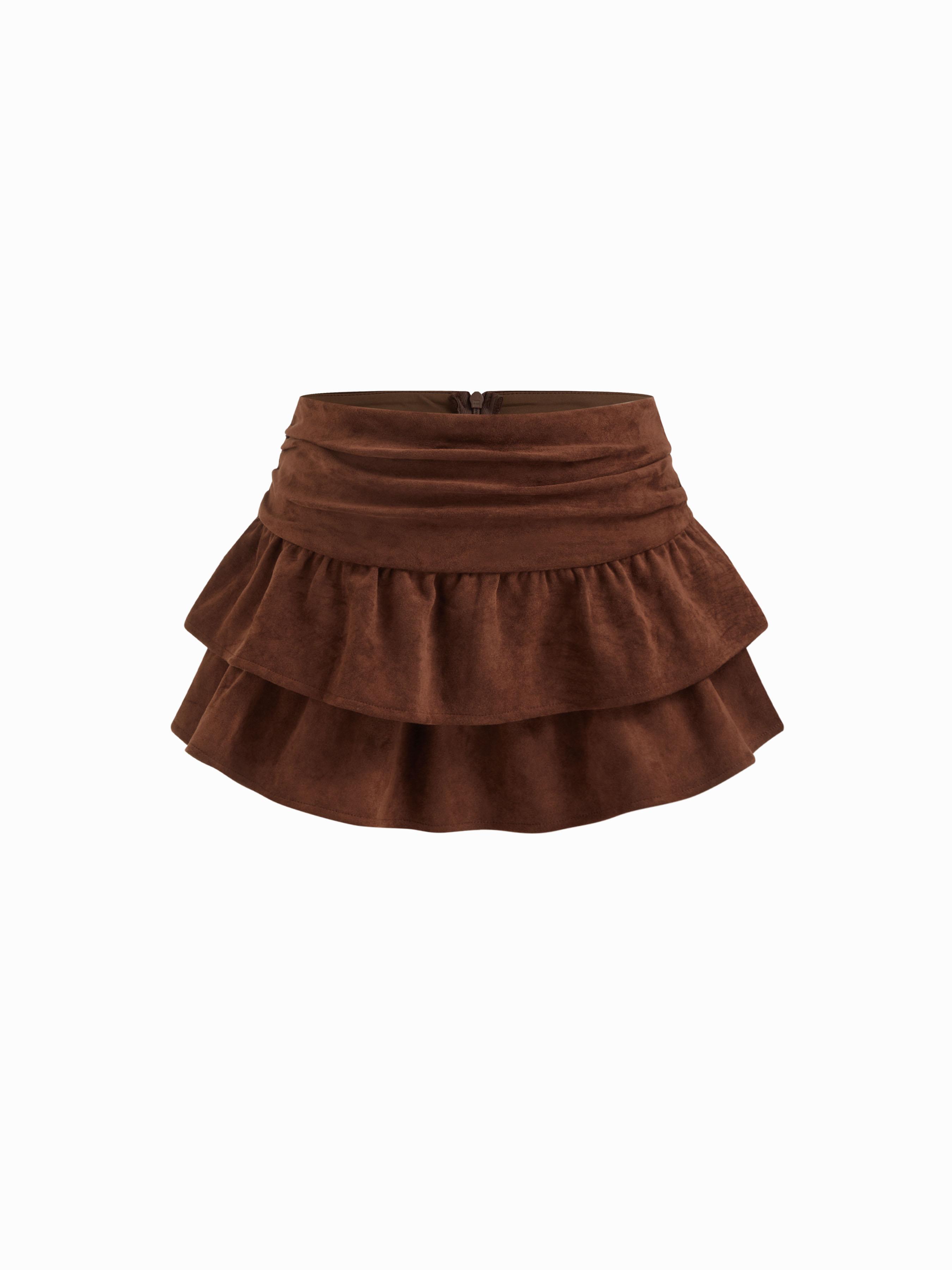 Suede Low Rise Ruched Layered Mini Skirt by CIDER