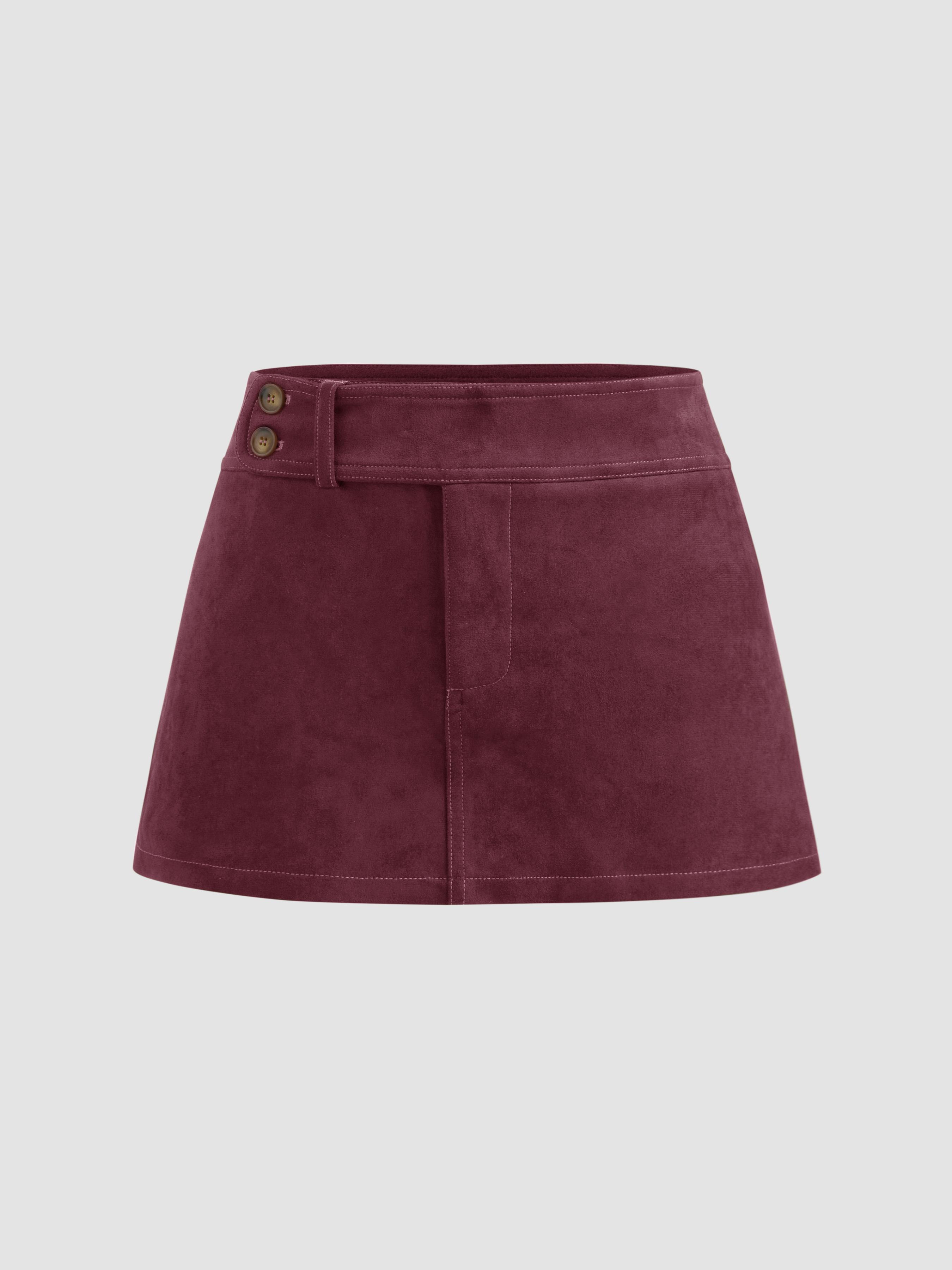 Suede Low Rise Solid Button Mini Skirt by CIDER