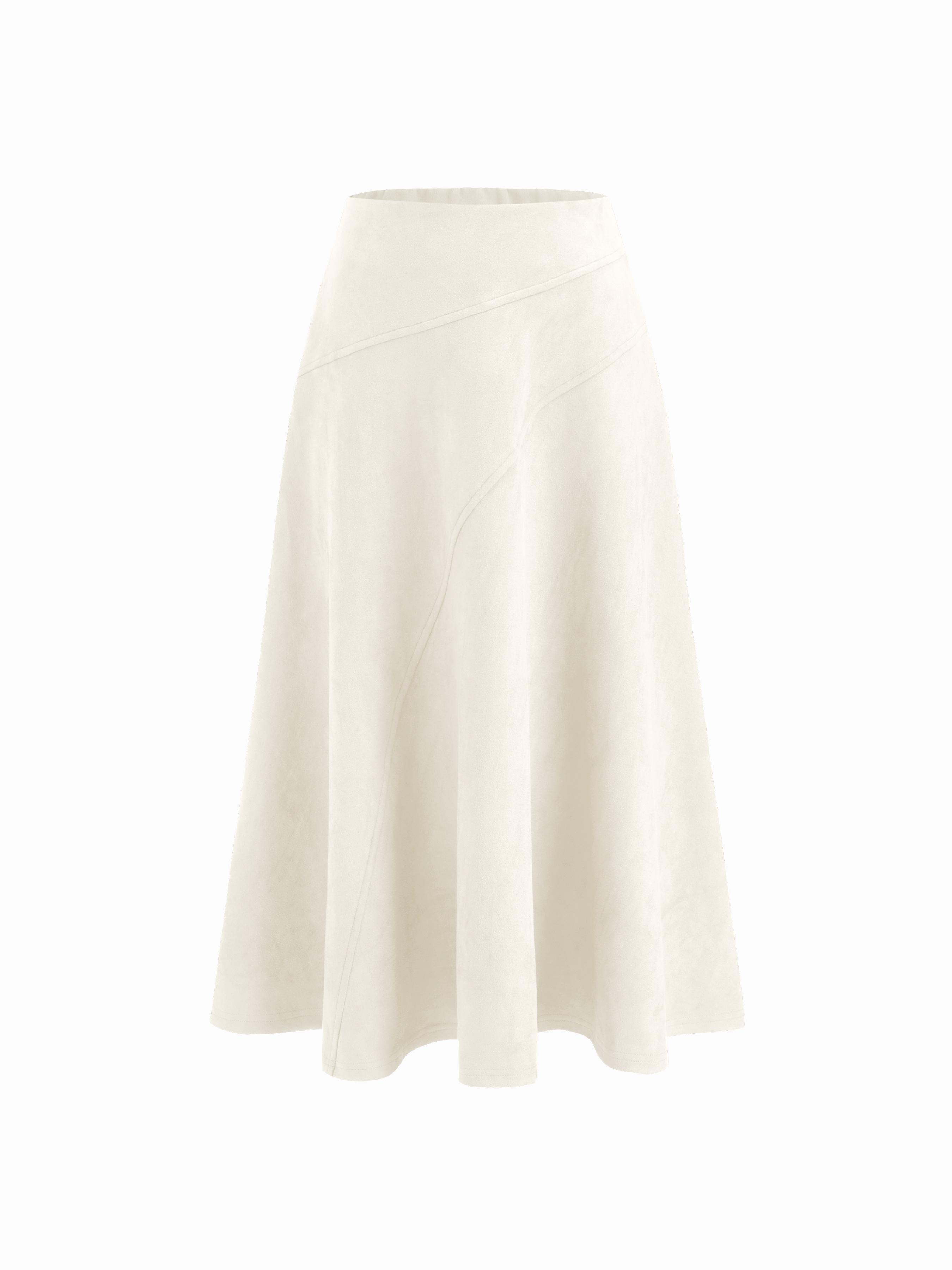 Suede Mid Rise Elastic Waist A-line Maxi Skirt by CIDER