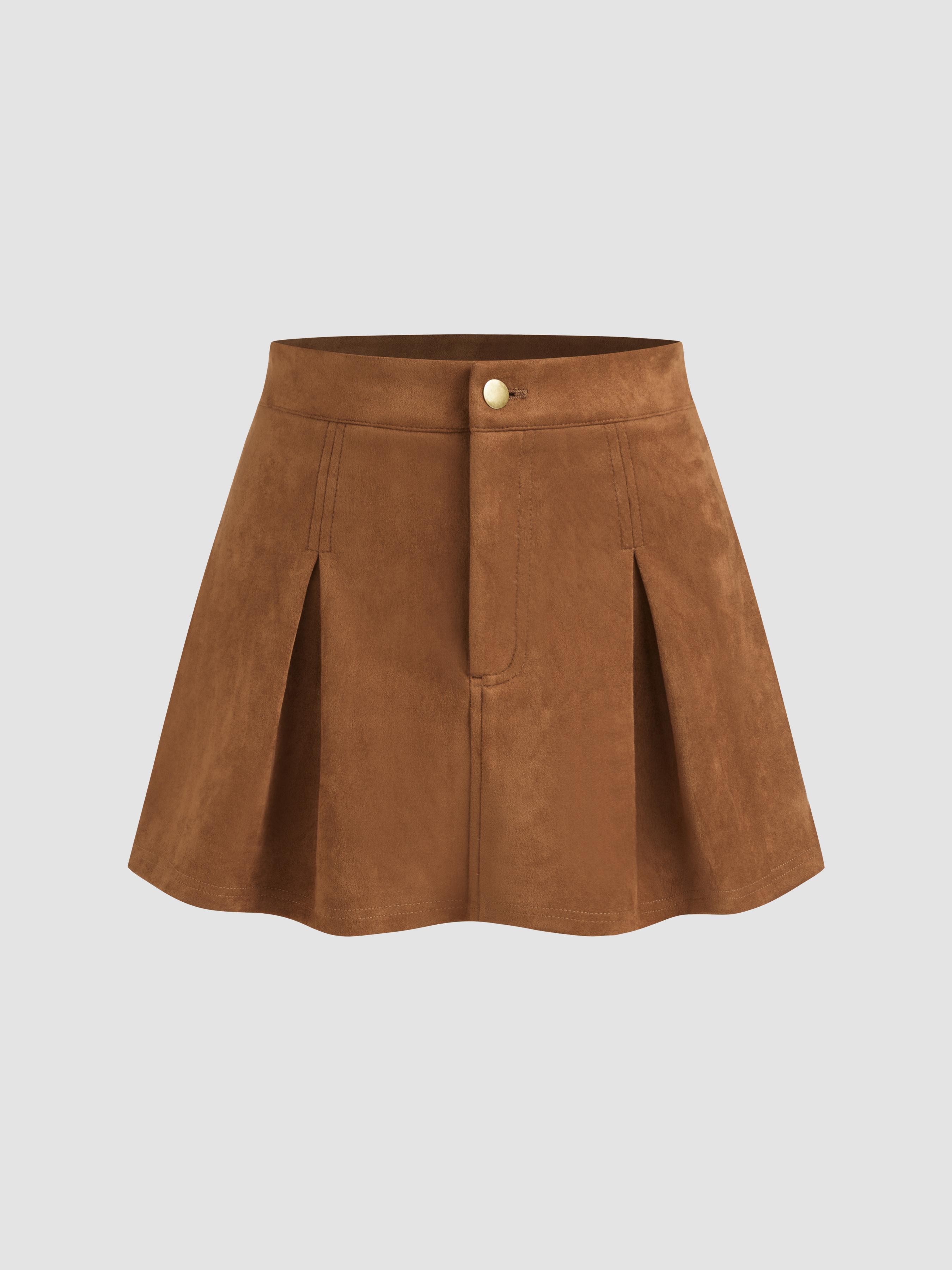 Suede Mid Rise Pleated Mini Skirt by CIDER