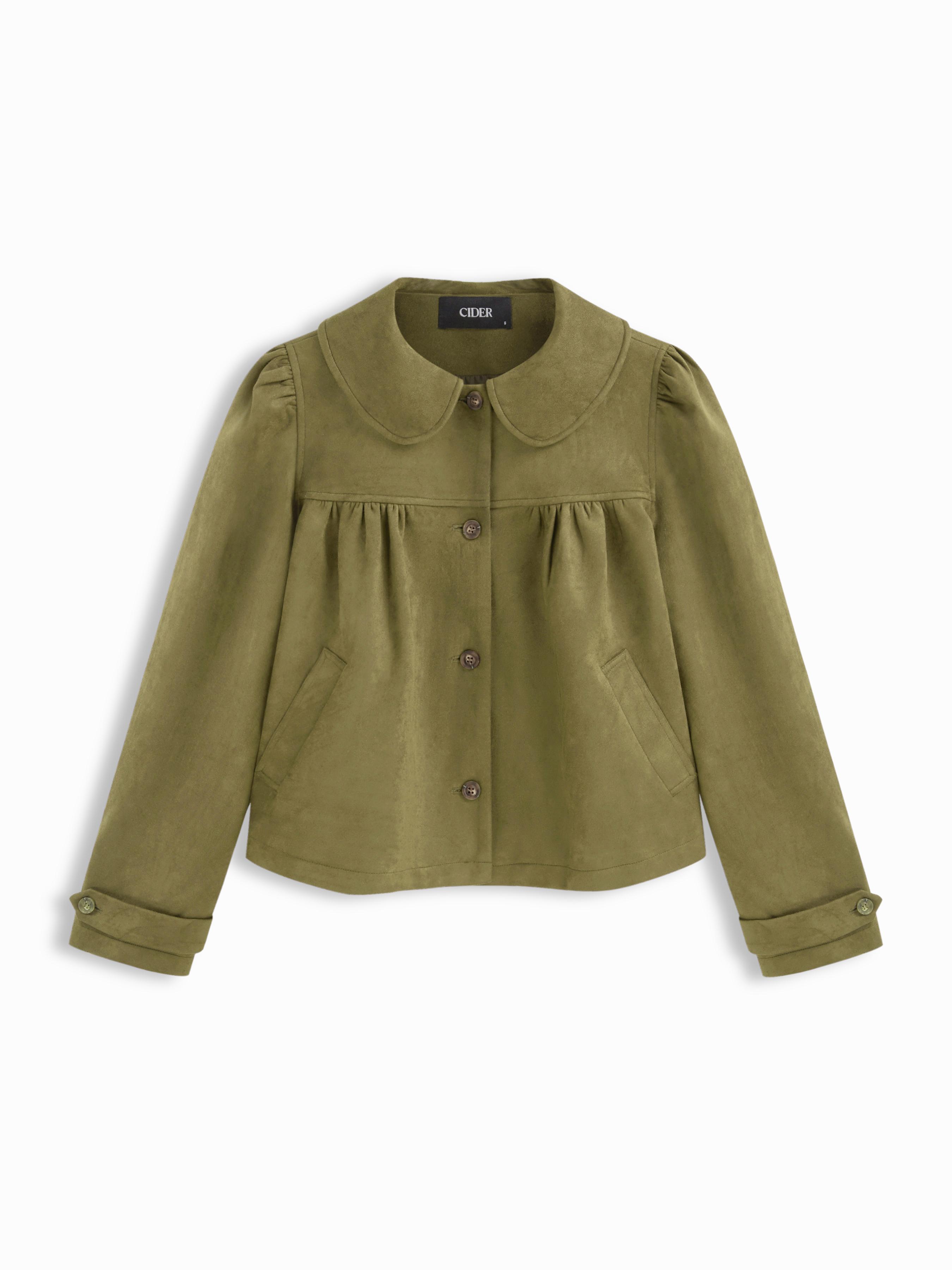 Suede Peter Pan Collar Ruched Jacket by CIDER