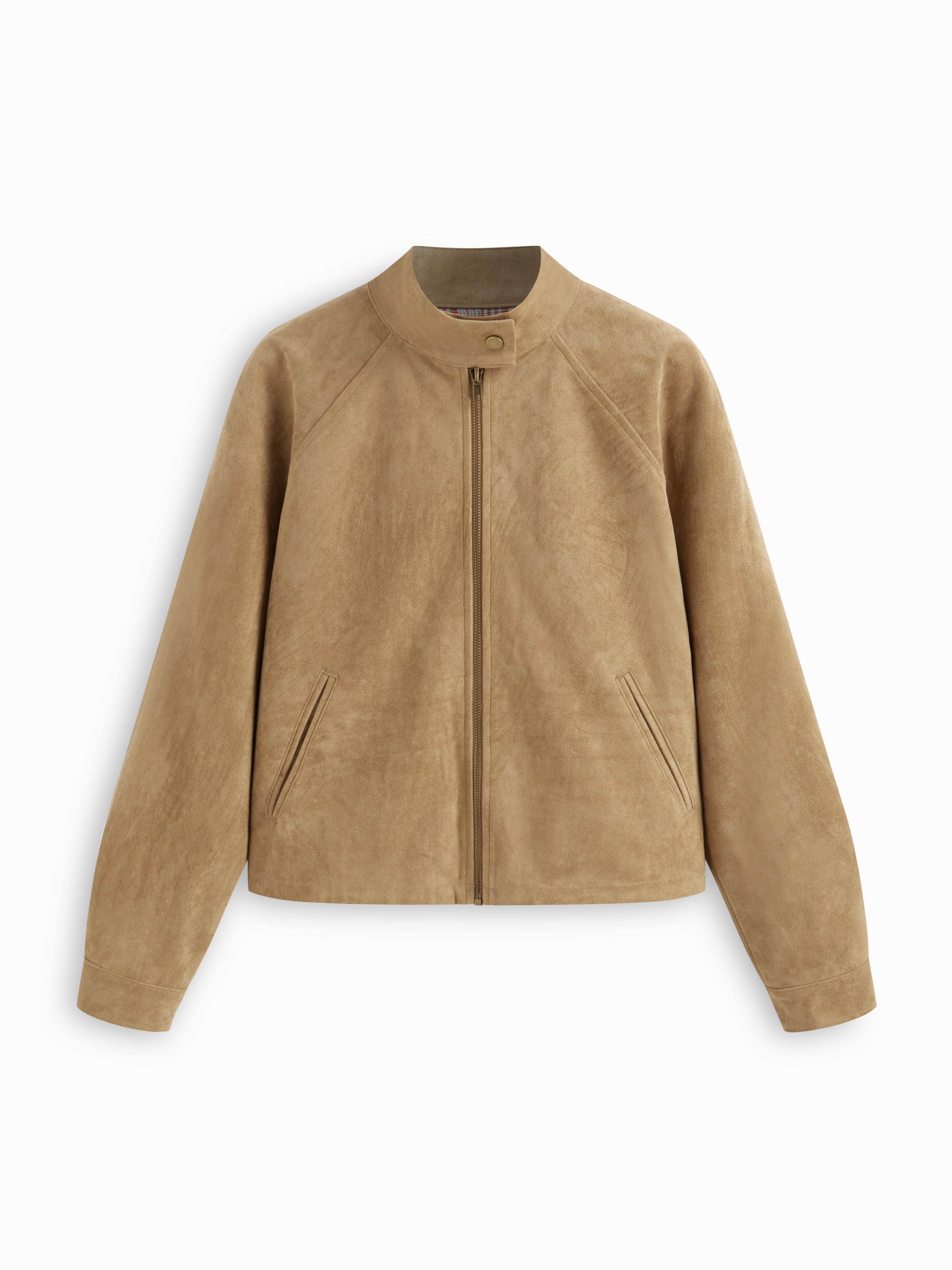 Suede Stand Collar Long Sleeve Zip Through Oversized Jacket by CIDER Suede Stand Collar Long Sleeve Zip Through Oversized Jacket by CIDER
