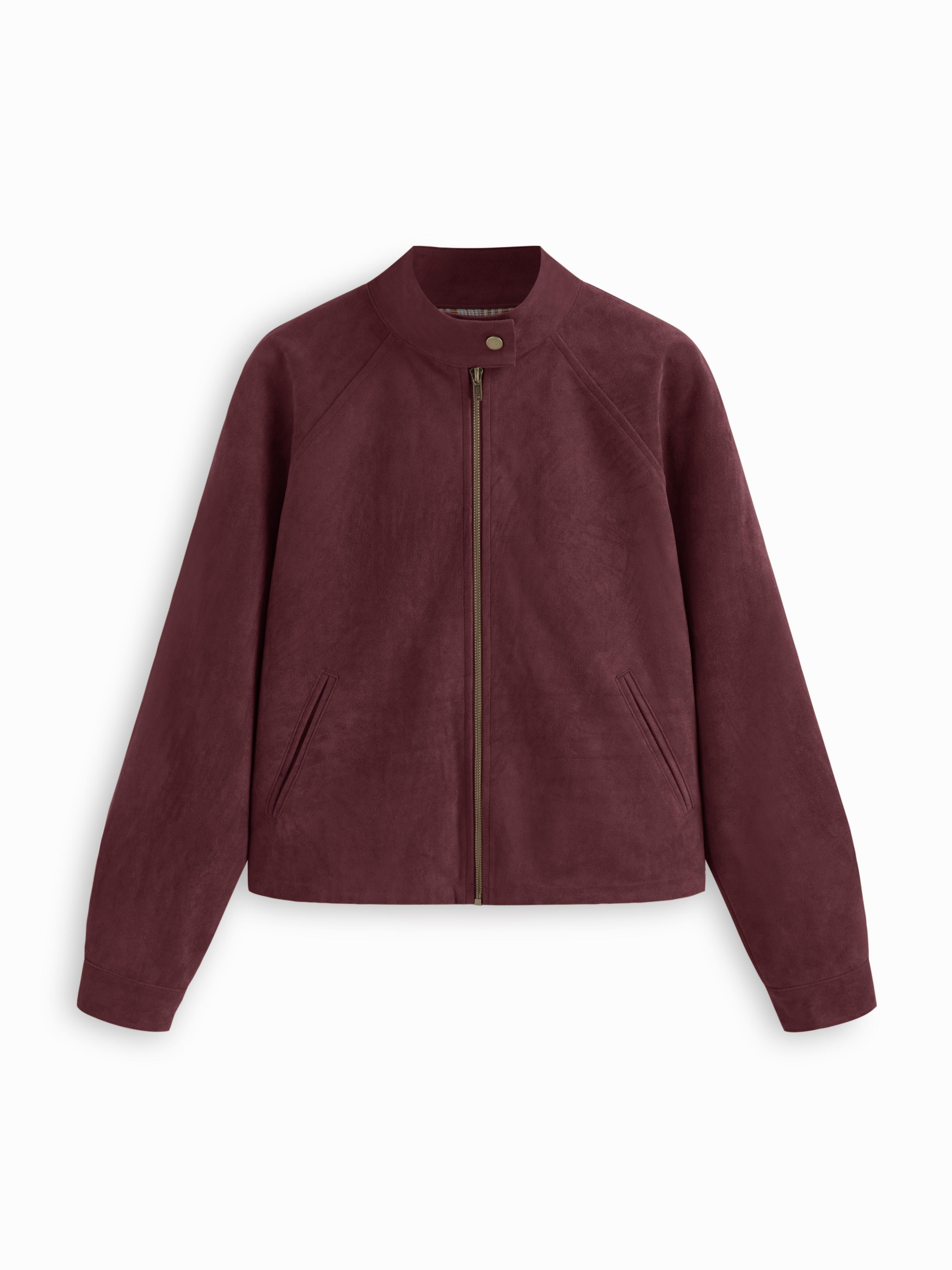 Suede Stand Collar Long Sleeve Zip Through Oversized Jacket by CIDER
