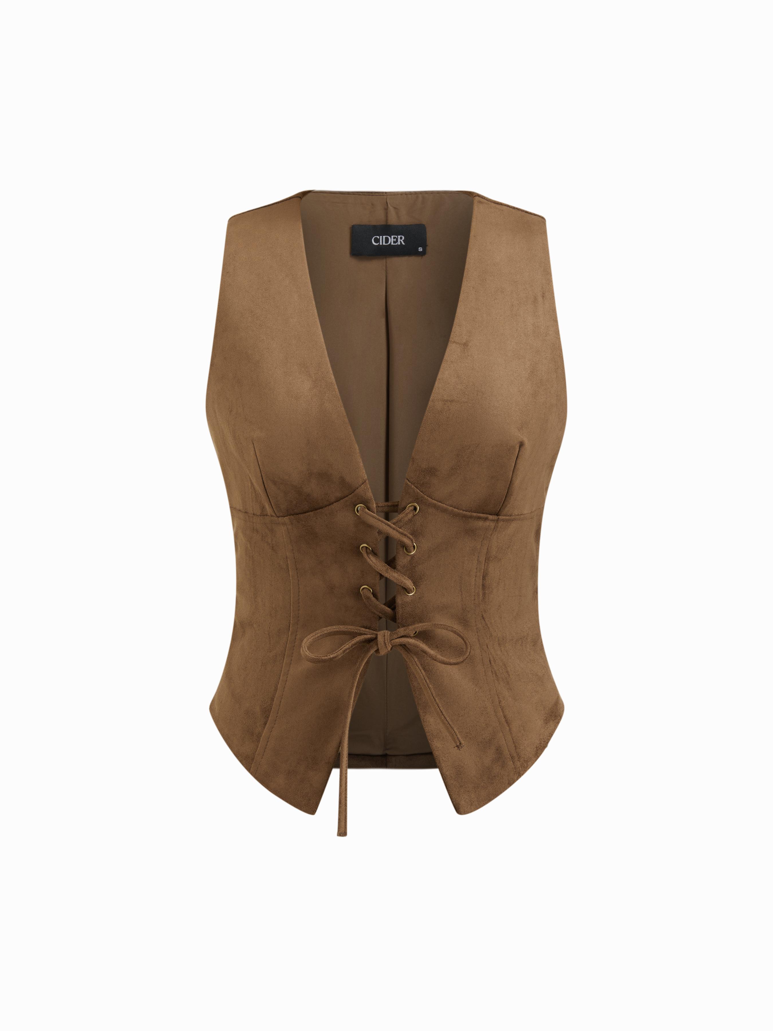 Suede V-neck Lace Up Blazer Vest by CIDER