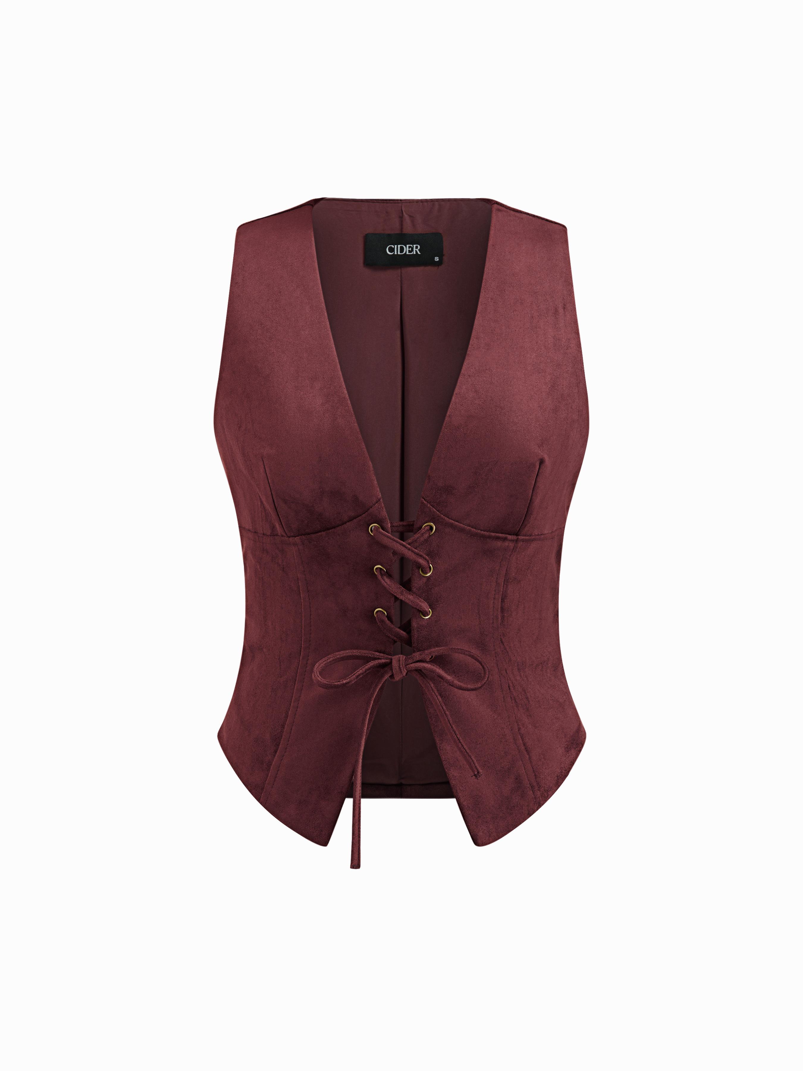 Suede V-neck Lace Up Blazer Vest by CIDER