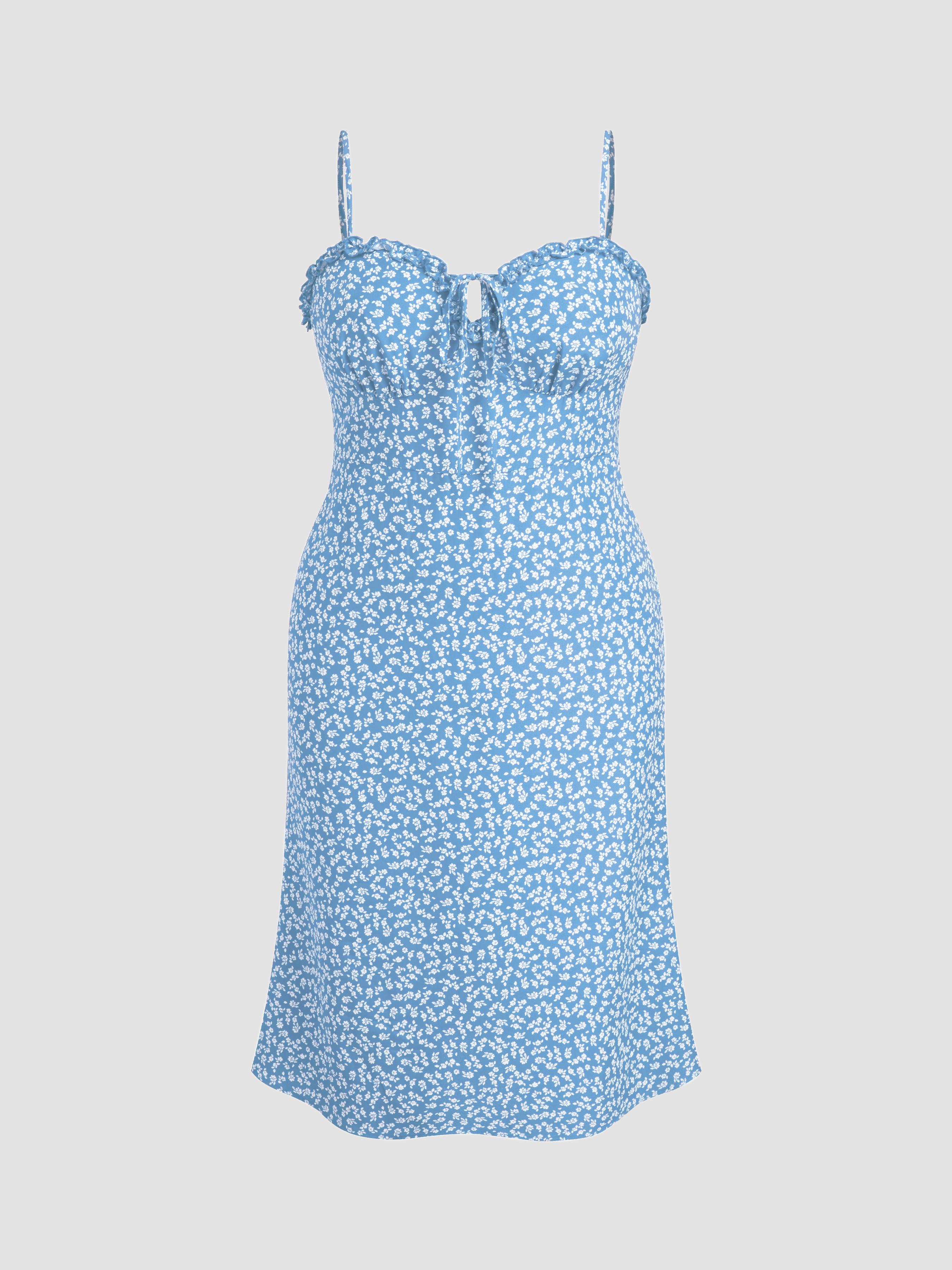 Sweetheart Ditsy Floral Lettuce Trim Knotted Midi Dress Curve & Plus by CIDER