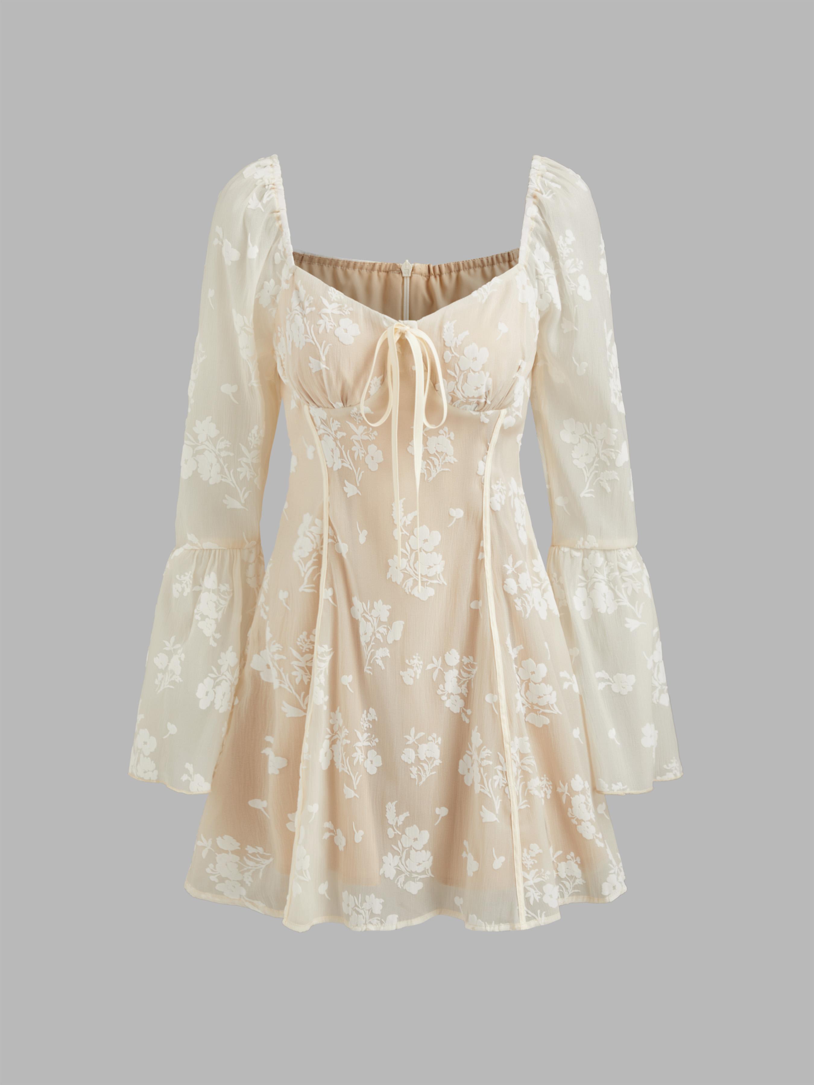 Sweetheart Floral Lace Knotted Mini Dress by CIDER