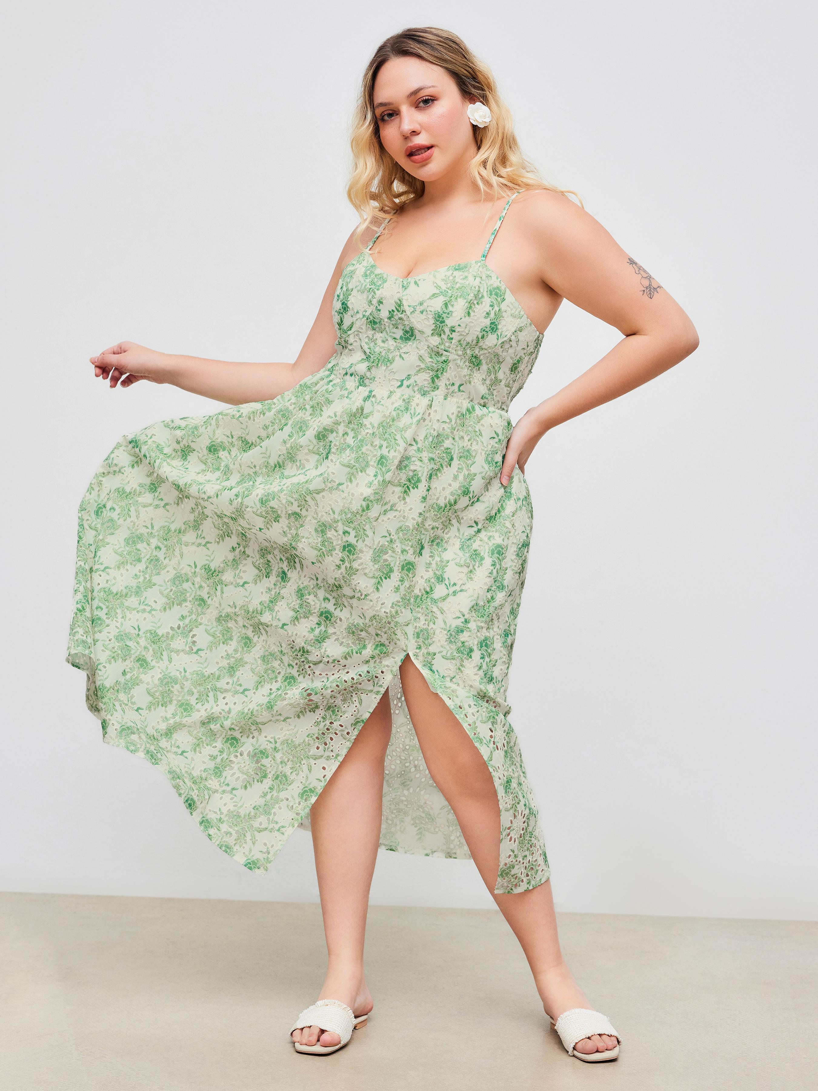 Sweetheart Floral Split Ruffle Maxi Dress Curve & Plus by CIDER