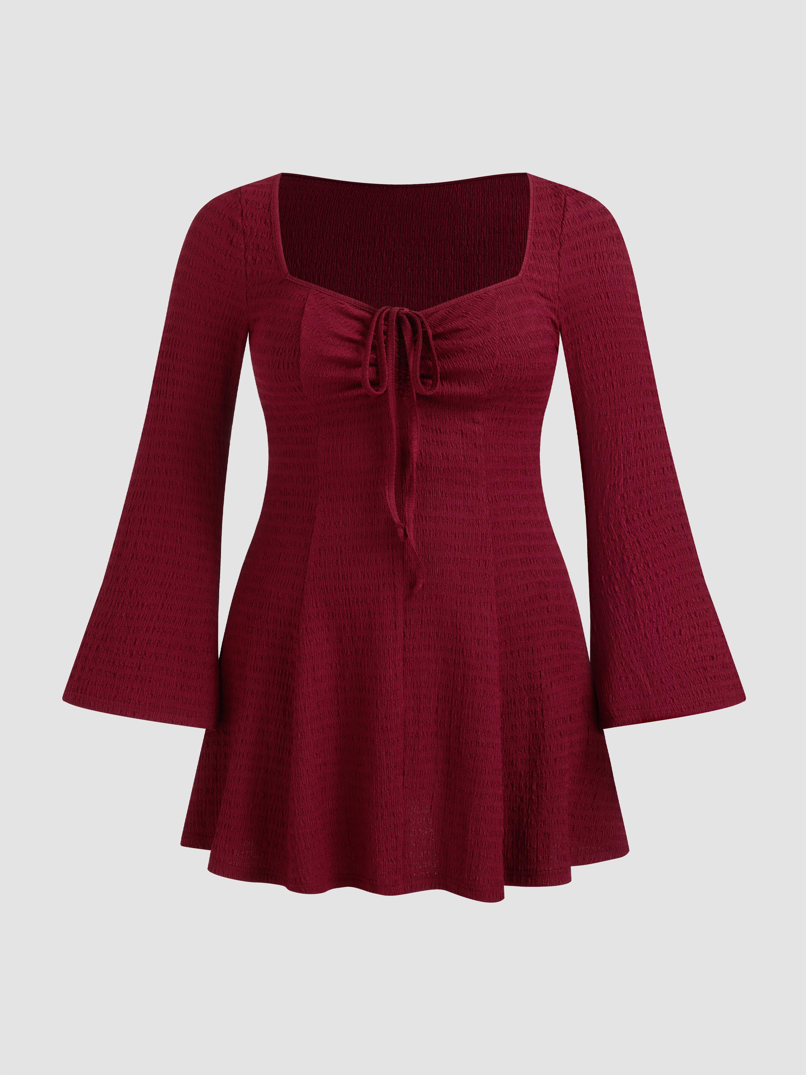 Sweetheart Knotted Texture Bell Sleeve Mini Dress Curve & Plus by CIDER