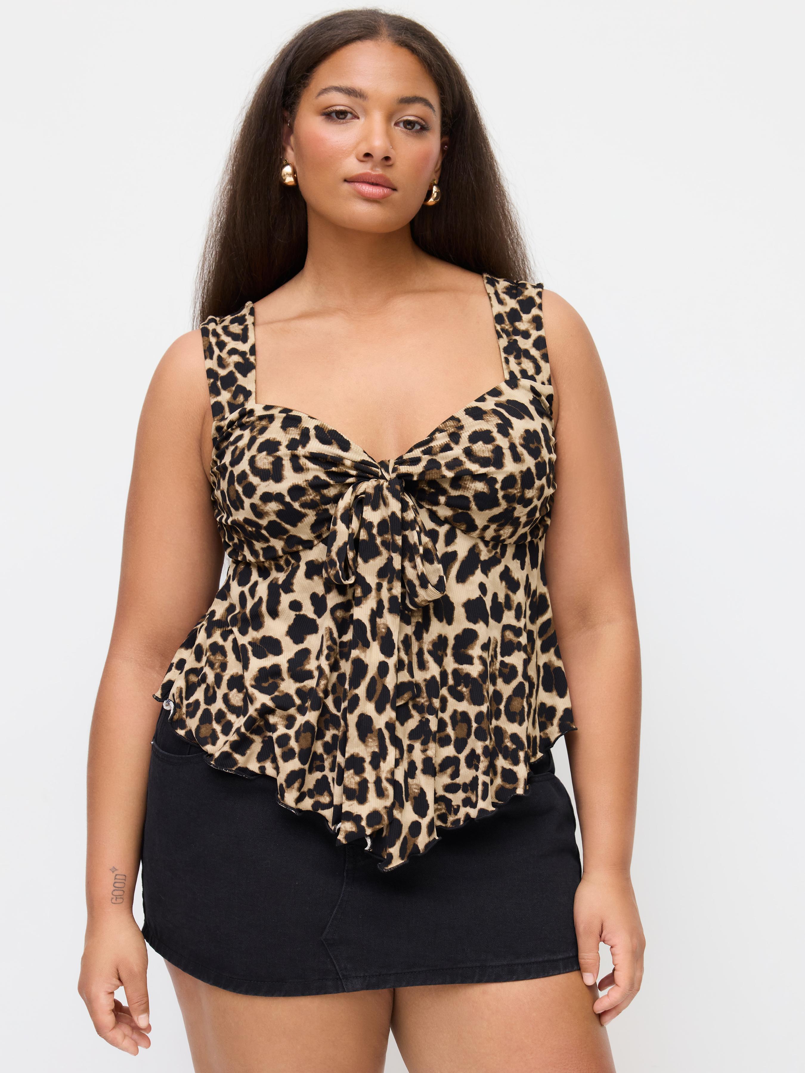 Sweetheart Leopard Hanky Hem Knotted Tank Top Curve & Plus by CIDER