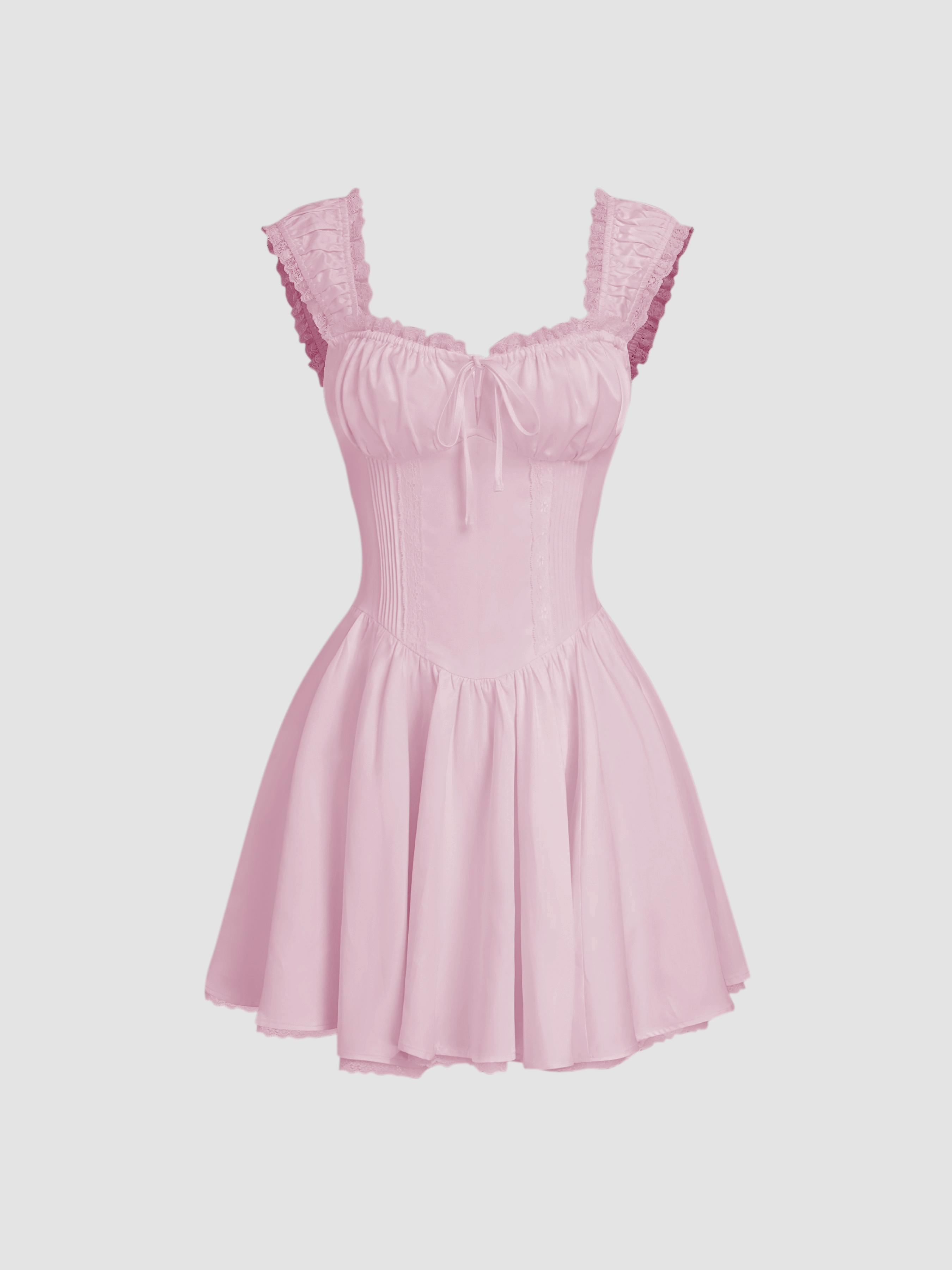 Sweetheart Lettuce Trim Ruffle Knotted Mini Dress by CIDER Sweetheart Lettuce Trim Ruffle Knotted Mini Dress by CIDER