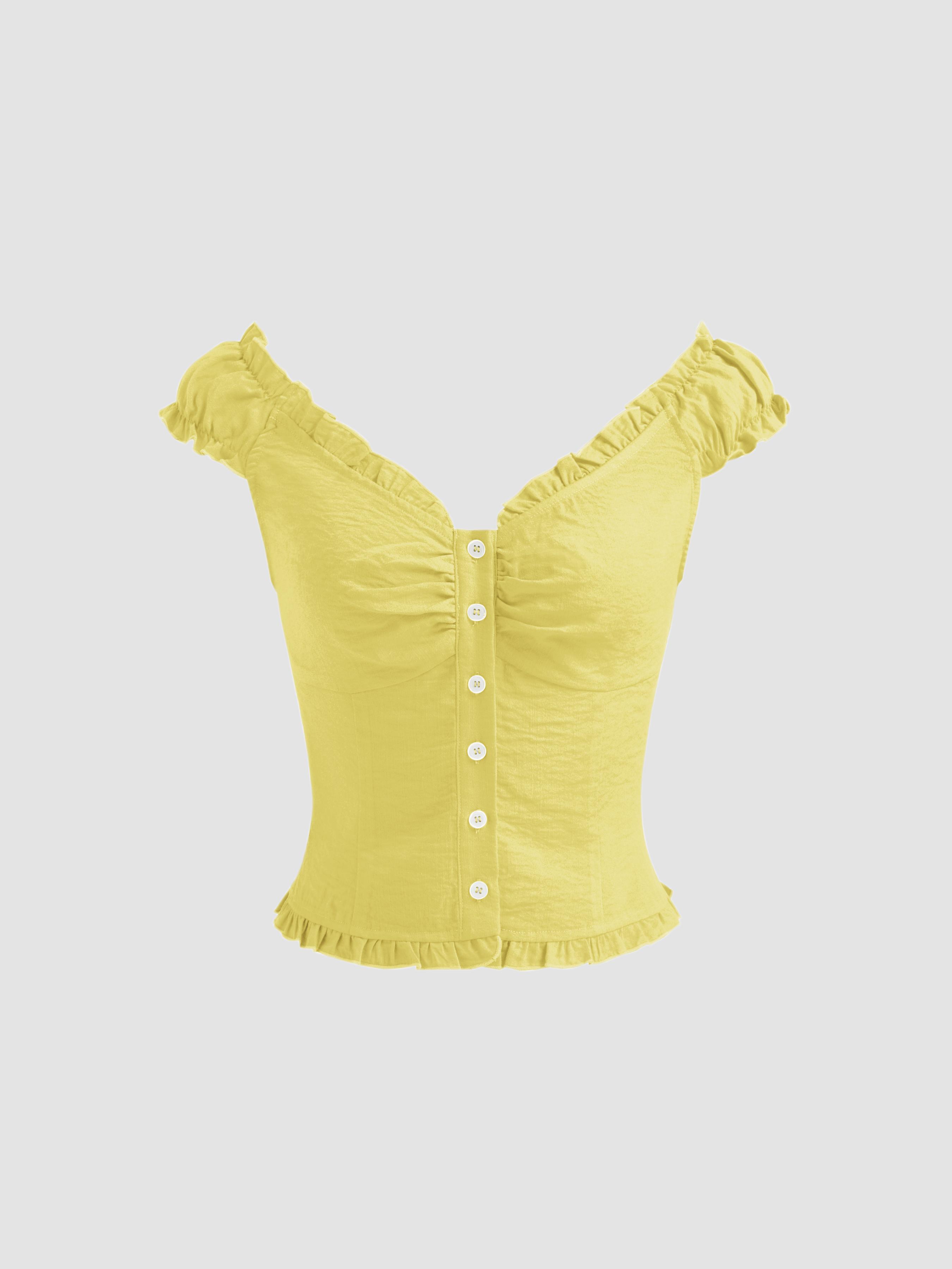 Sweetheart Lettuce Trim Shirred Blouse by CIDER