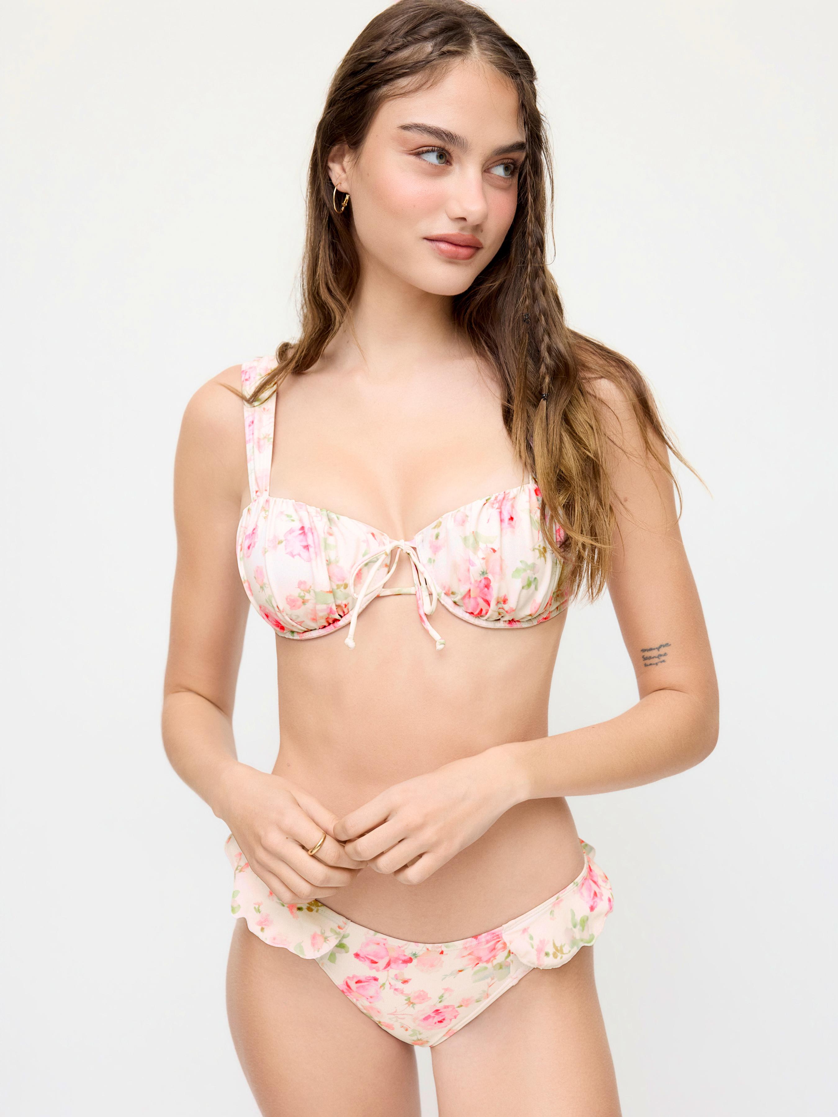 Sweetheart Neck Floral Ruched Underwire Cheeky Bikini Set by CIDER