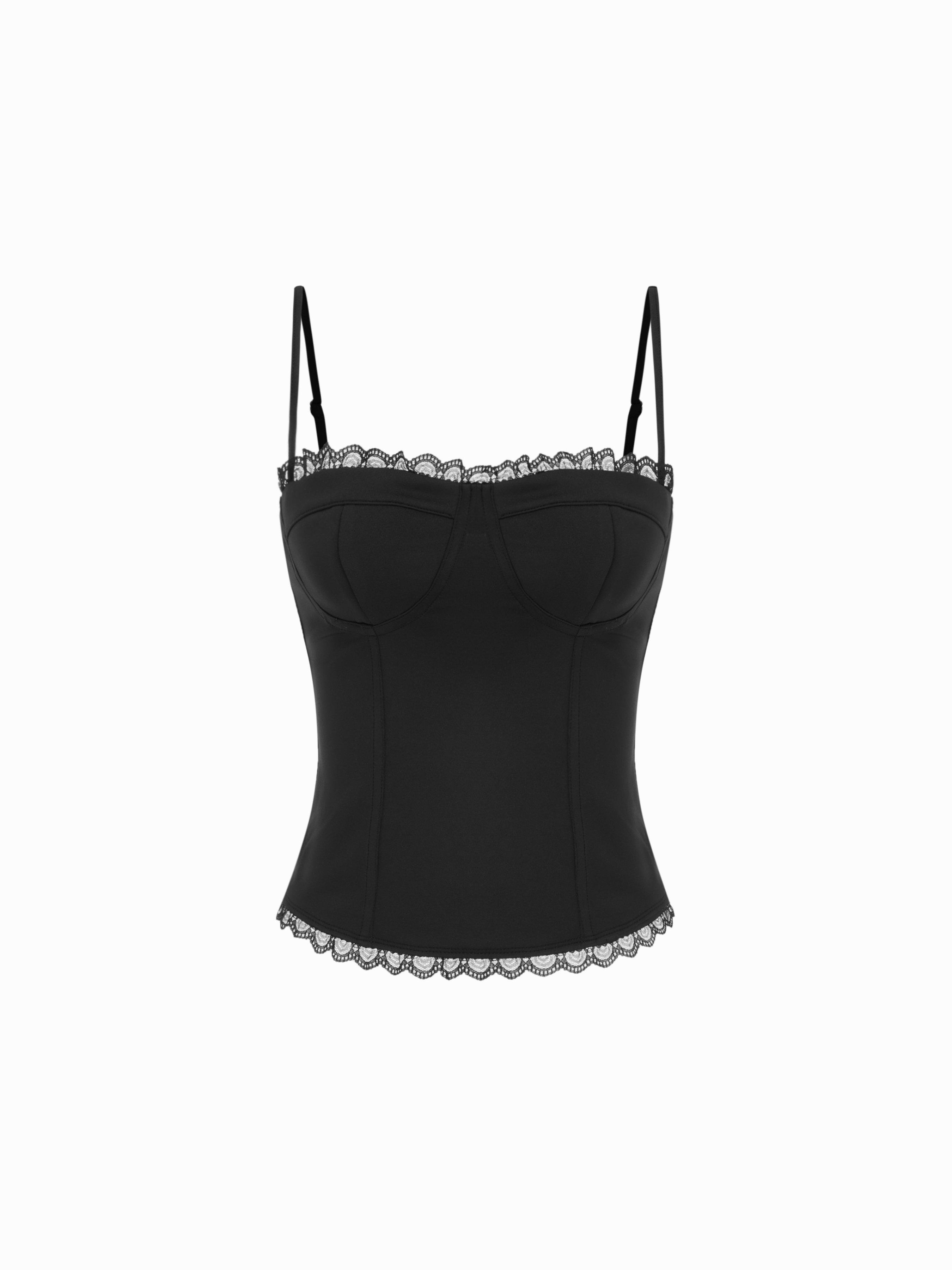 Sweetheart Neck Lace Trim Slim Corset Cami Top by CIDER