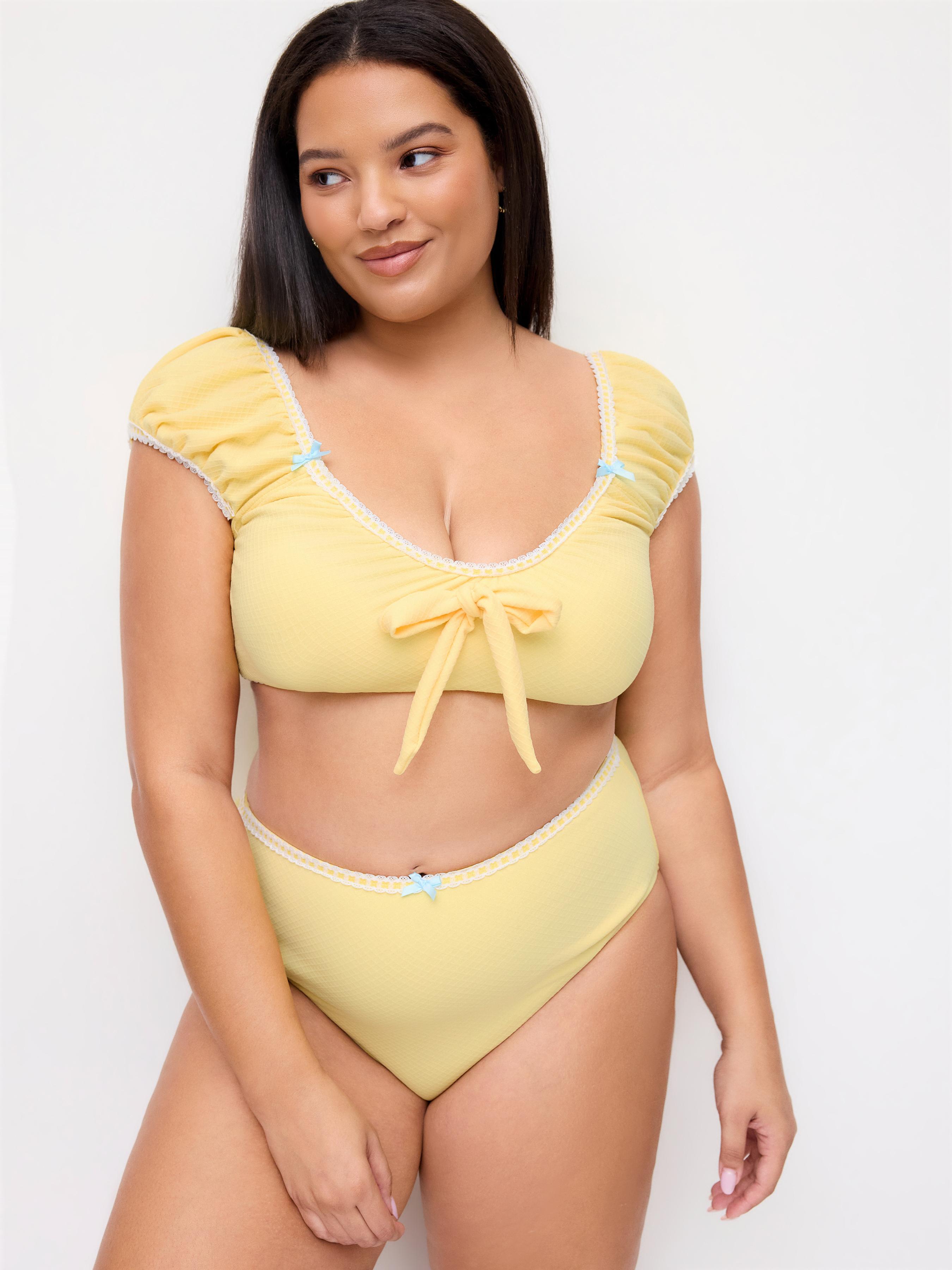 Sweetheart Neck Puff Sleeve Bowknot Lace Trim Bikini Set Curve & Plus by CIDER