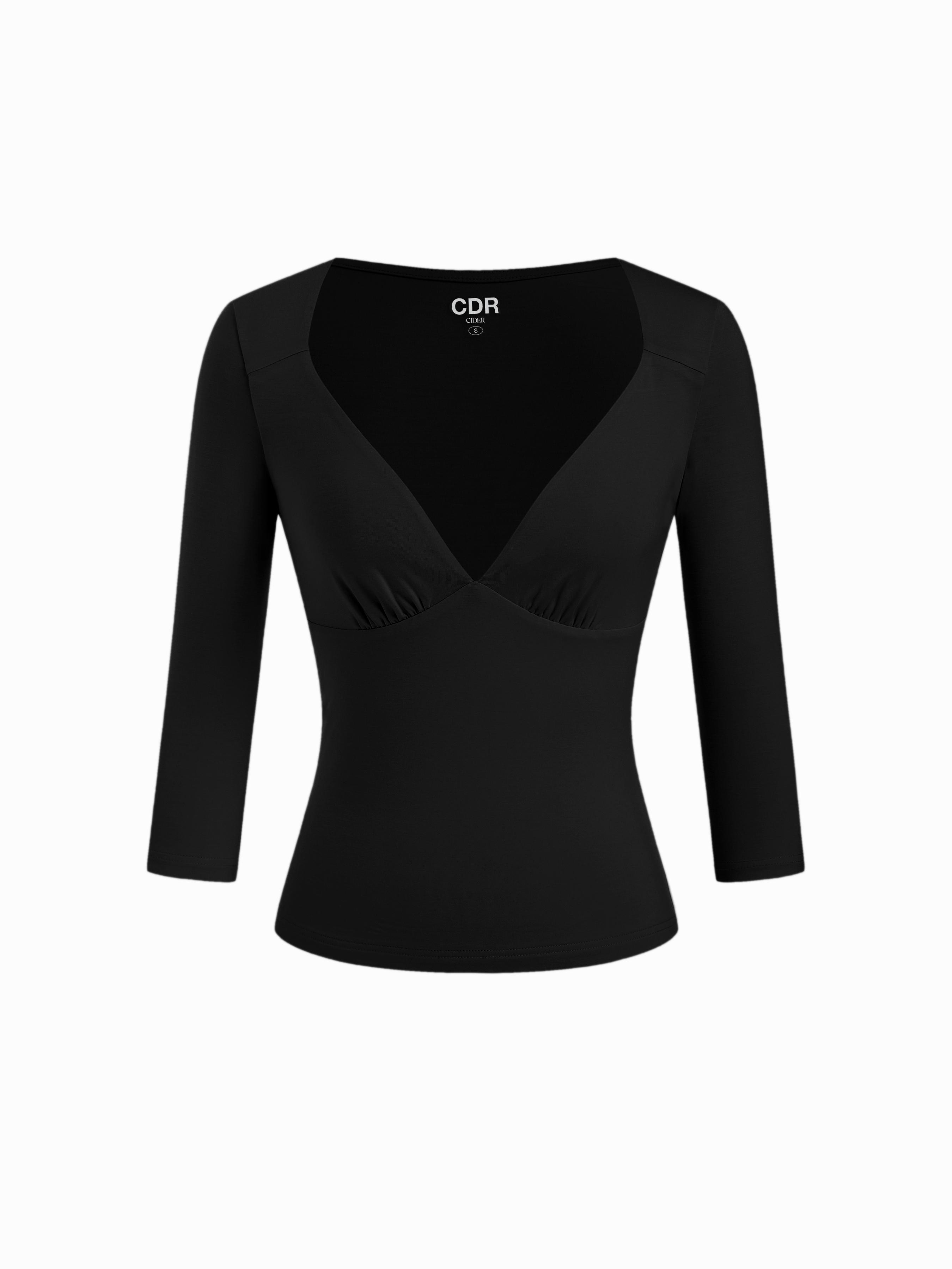 Sweetheart Neck Ruched Modal Long Sleeve Tee by CIDER