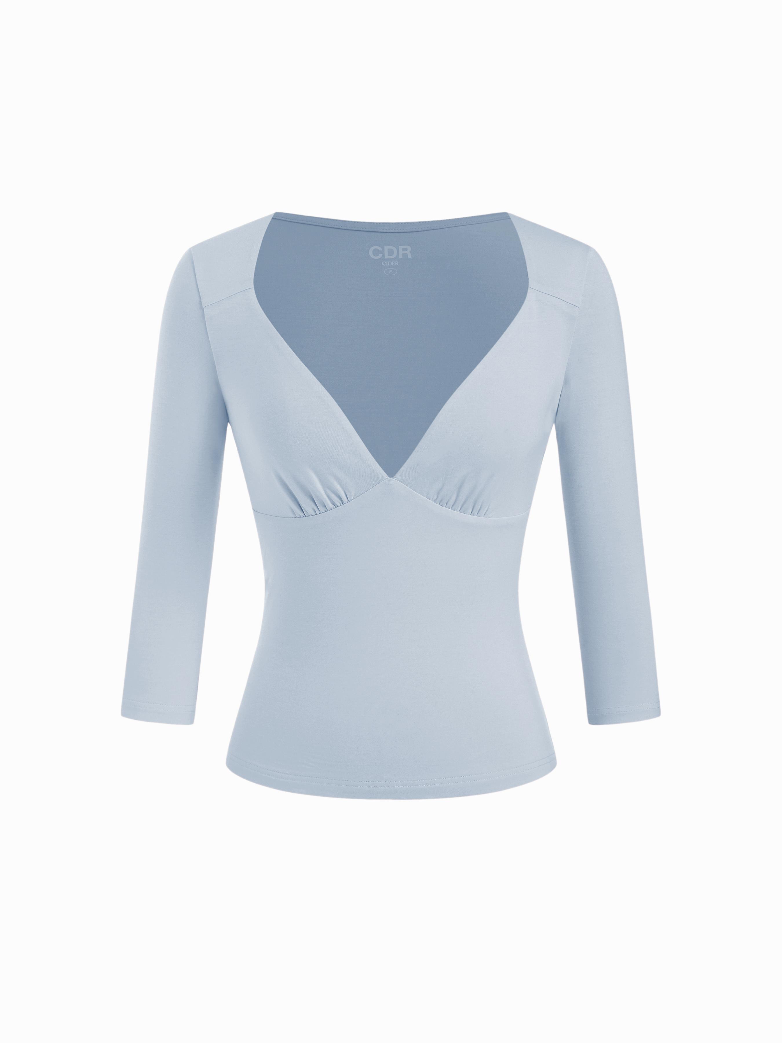 Sweetheart Neck Ruched Modal Long Sleeve Tee by CIDER
