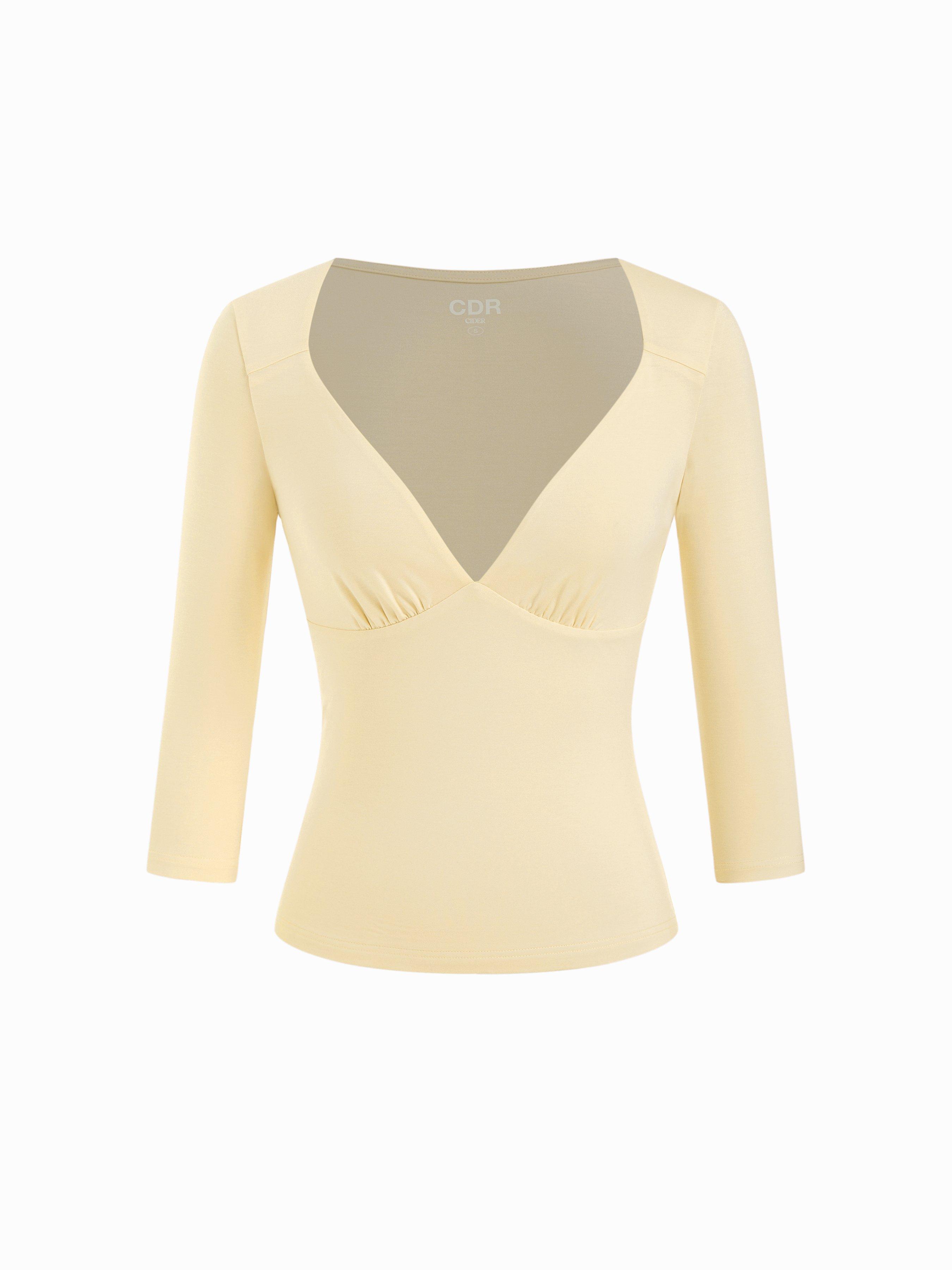 Sweetheart Neck Ruched Modal Long Sleeve Tee by CIDER
