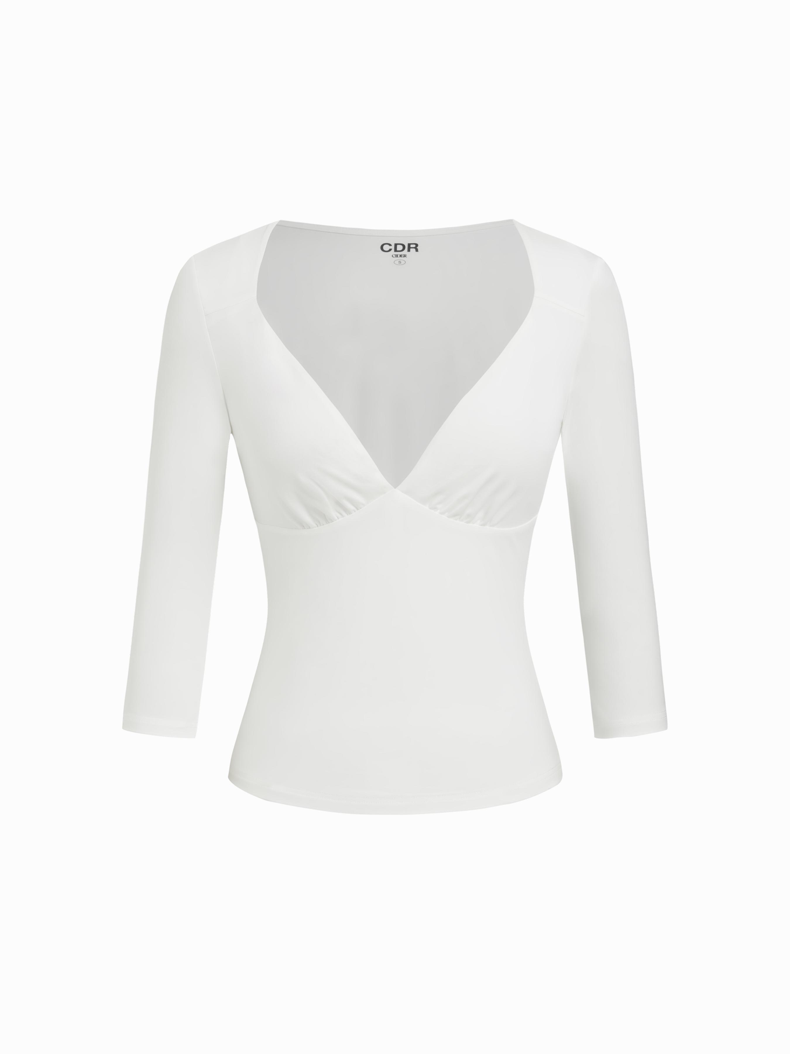 Sweetheart Neck Ruched Modal Long Sleeve Tee by CIDER