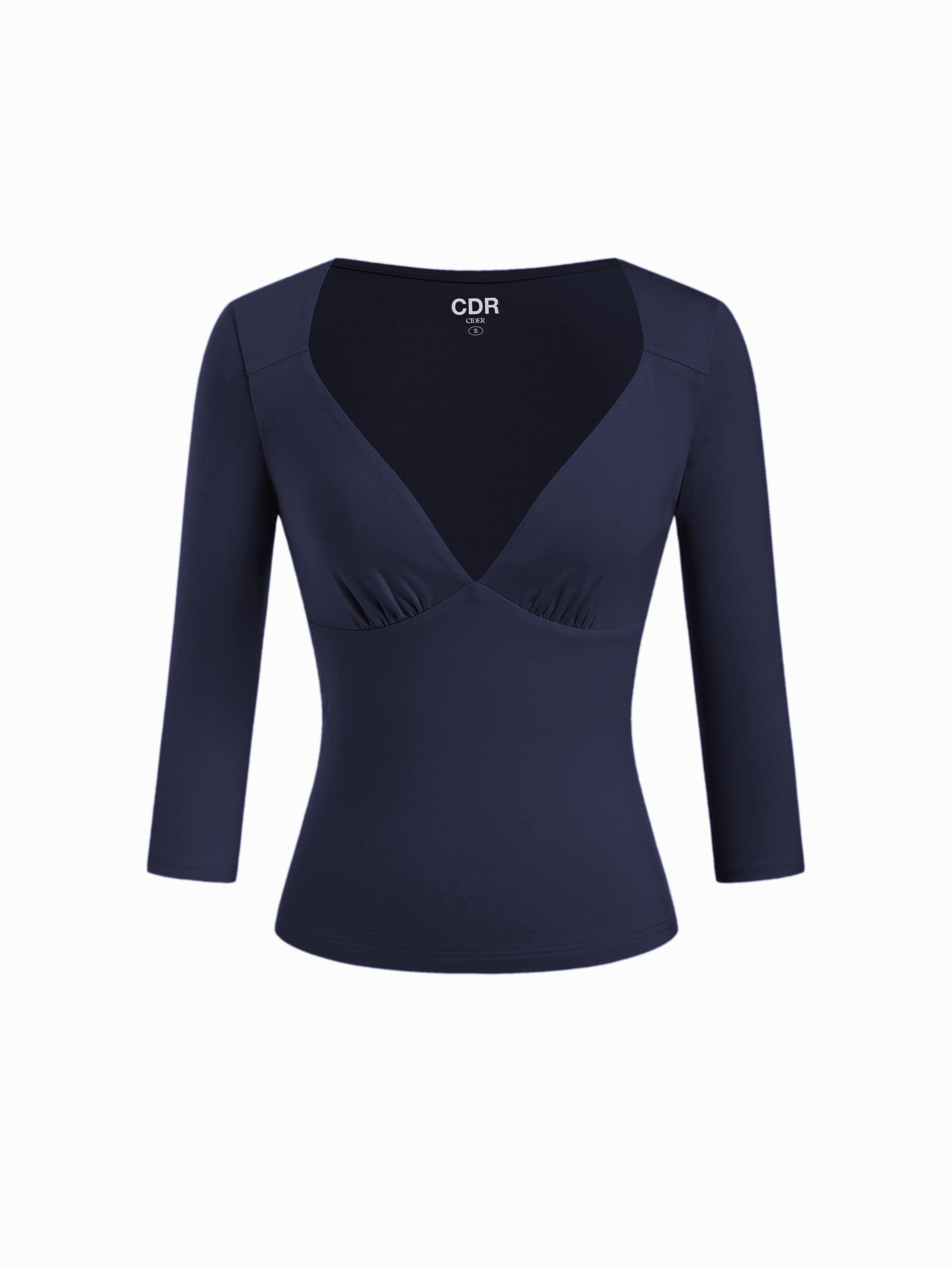 Sweetheart Neck Ruched Modal Long Sleeve Tee by CIDER
