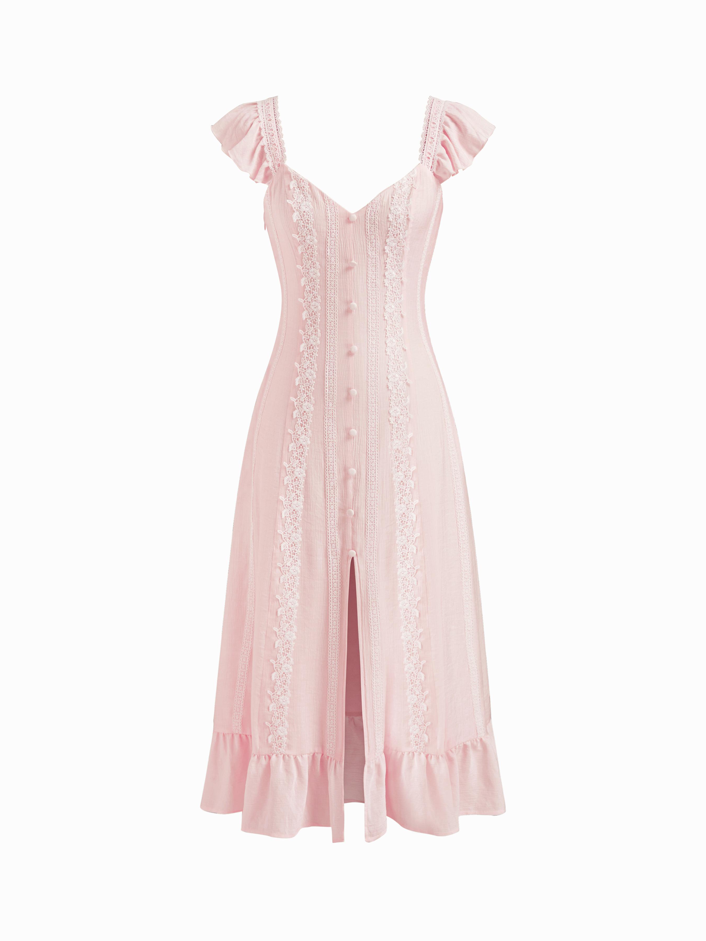 Sweetheart Neckline Applique Split Ruffle Hem Midi Dress by CIDER
