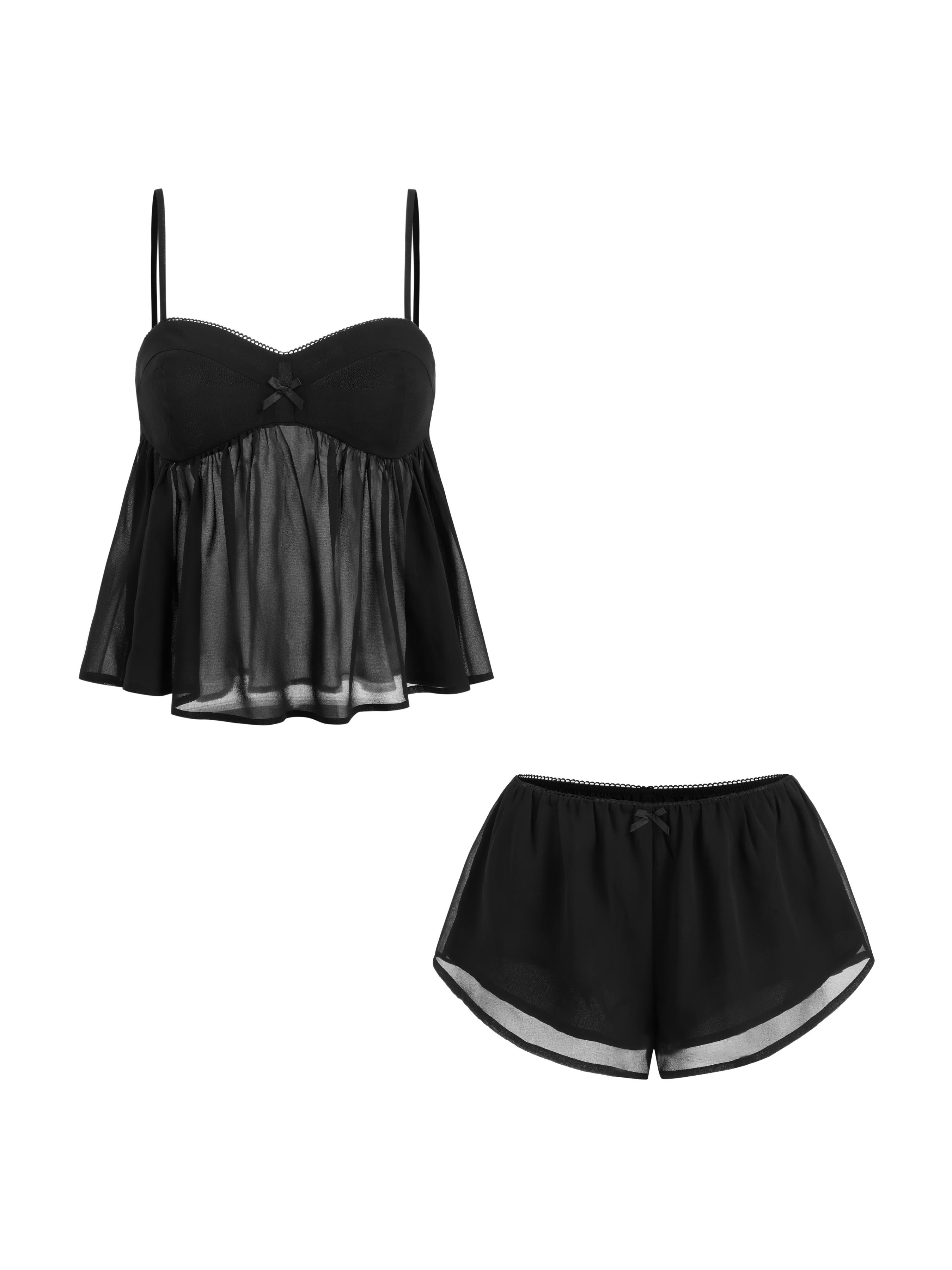 Sweetheart Neckline Leopard Bowknot Cami Top & Low Rise Shorts Loungewear Set by CIDER