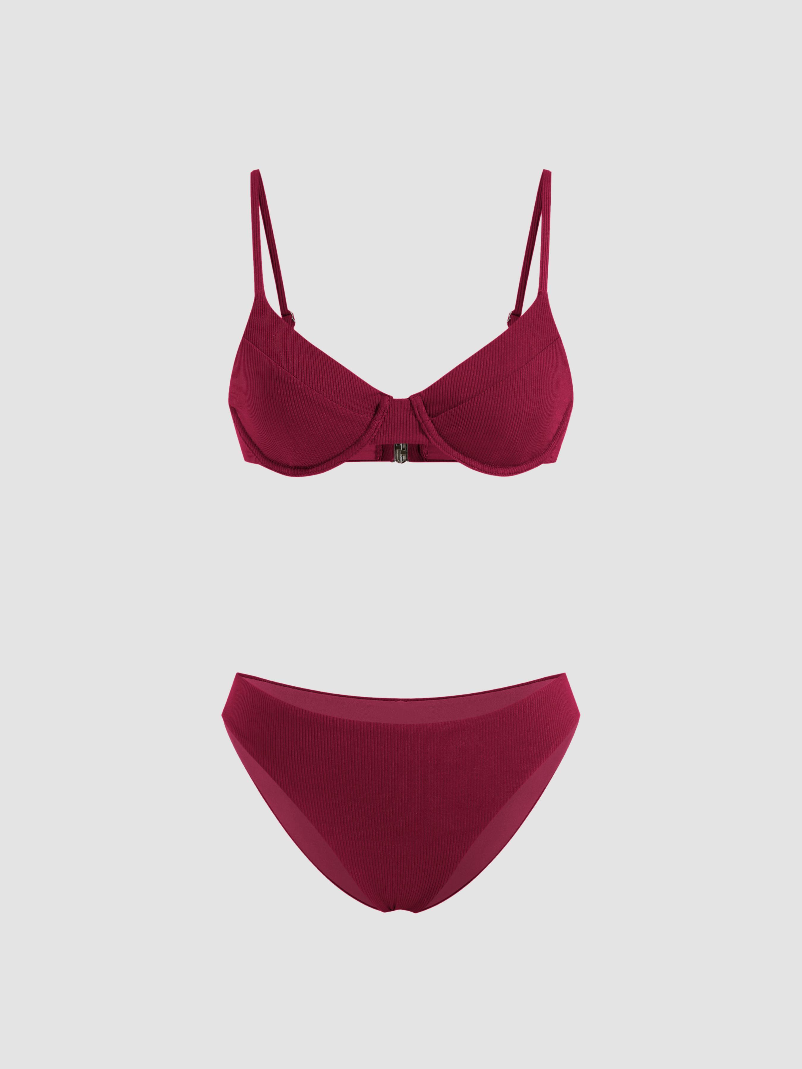 Sweetheart Neckline Rib Underwire Cheeky Bikini Set by CIDER