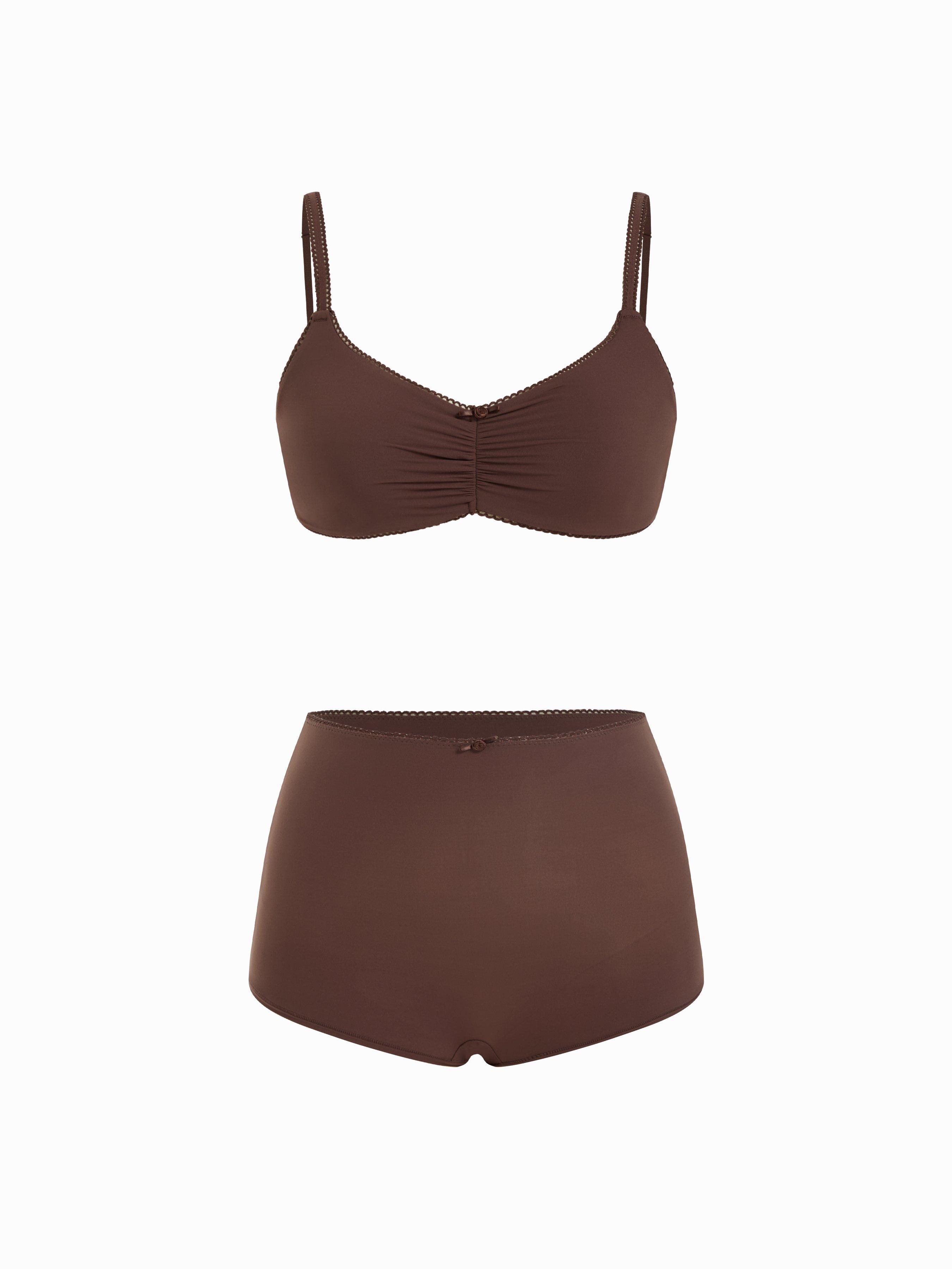 Sweetheart Ruched Rosette Lace Trim Bralette & High Rise Brief Lingerie Set by CIDER