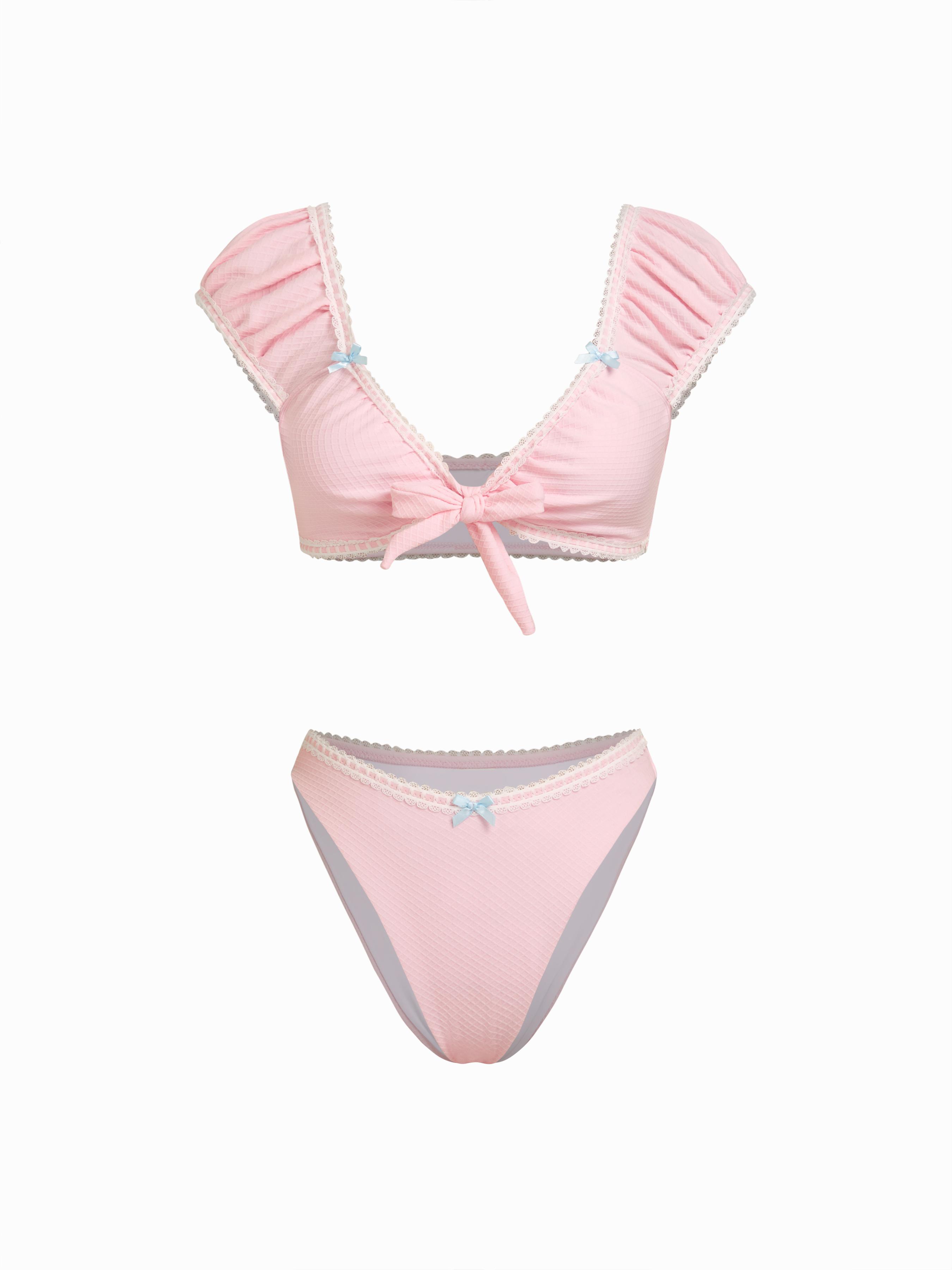 Sweetheart Ruched Tie Front Bracelet Cheeky Bikini Set by CIDER
