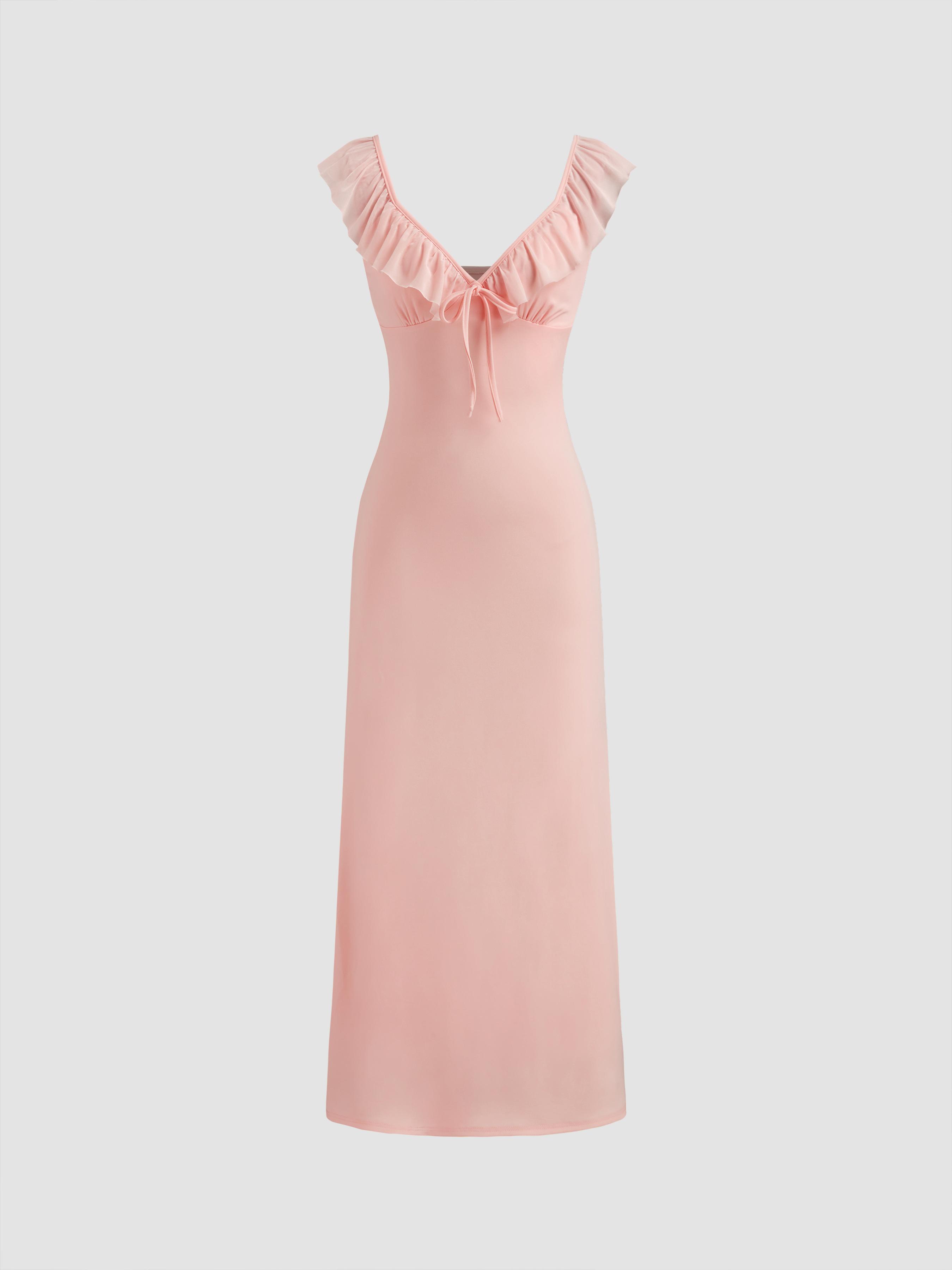 Sweetheart Ruffle Knotted Maxi Dress by CIDER