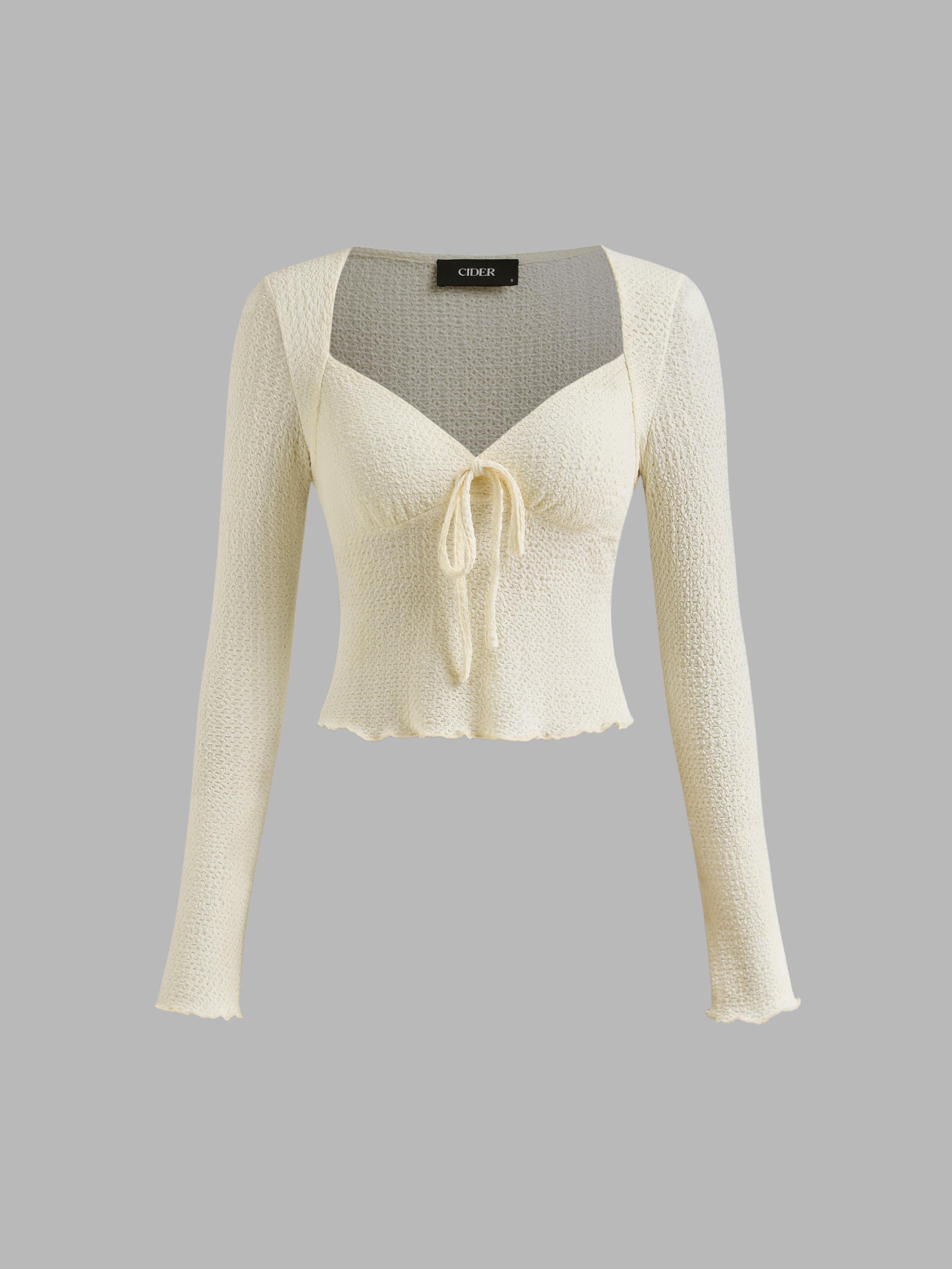 Sweetheart Texture Lettuce Trim Knotted Top by CIDER