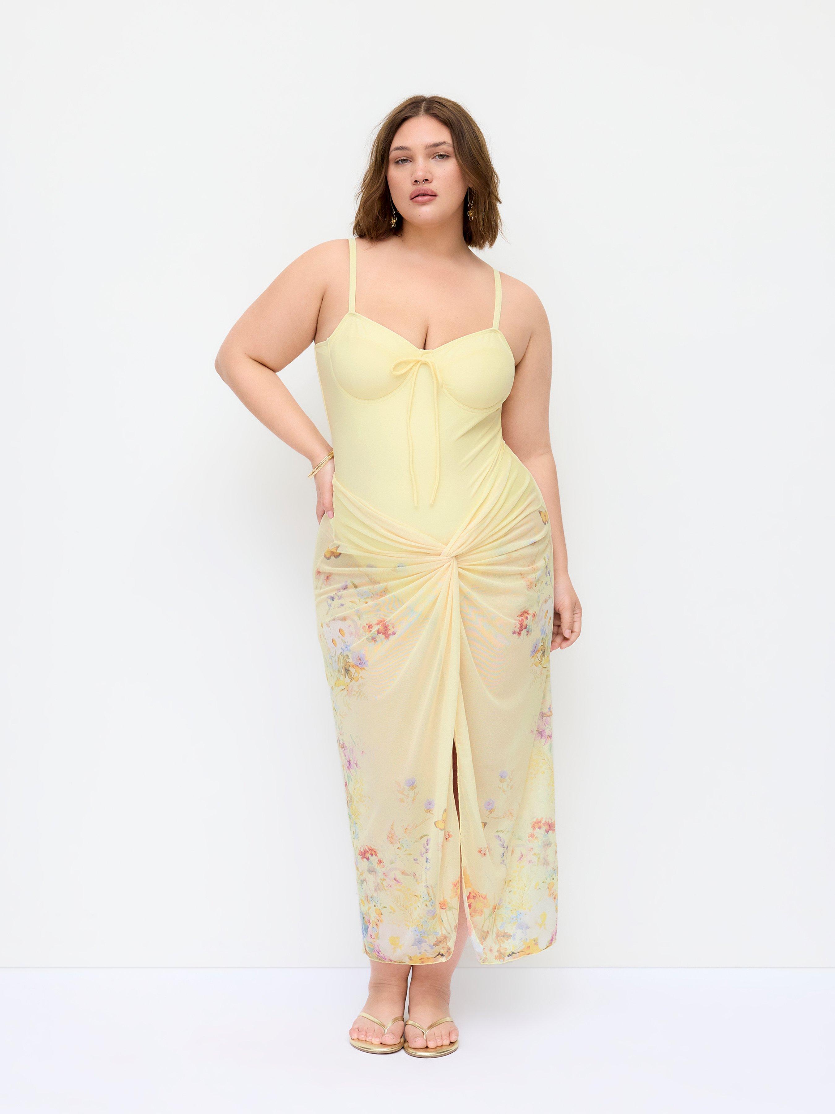 Sweetheart Tie Front One-piece Swimsuit With Floral Sarong Curve & Plus by CIDER