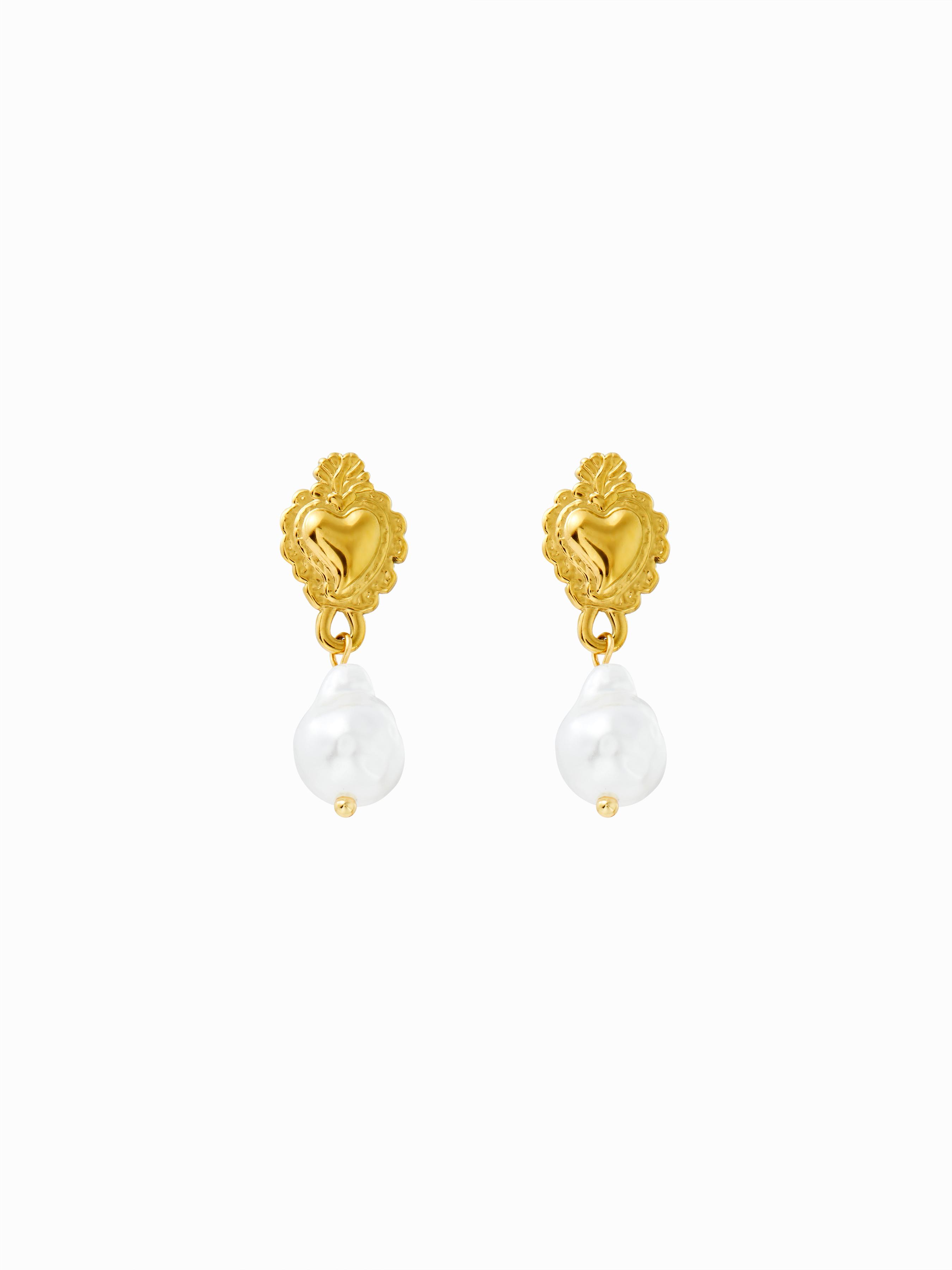 TEXTURED HEART & FAUX PEARL DROP EARRINGS by CIDER