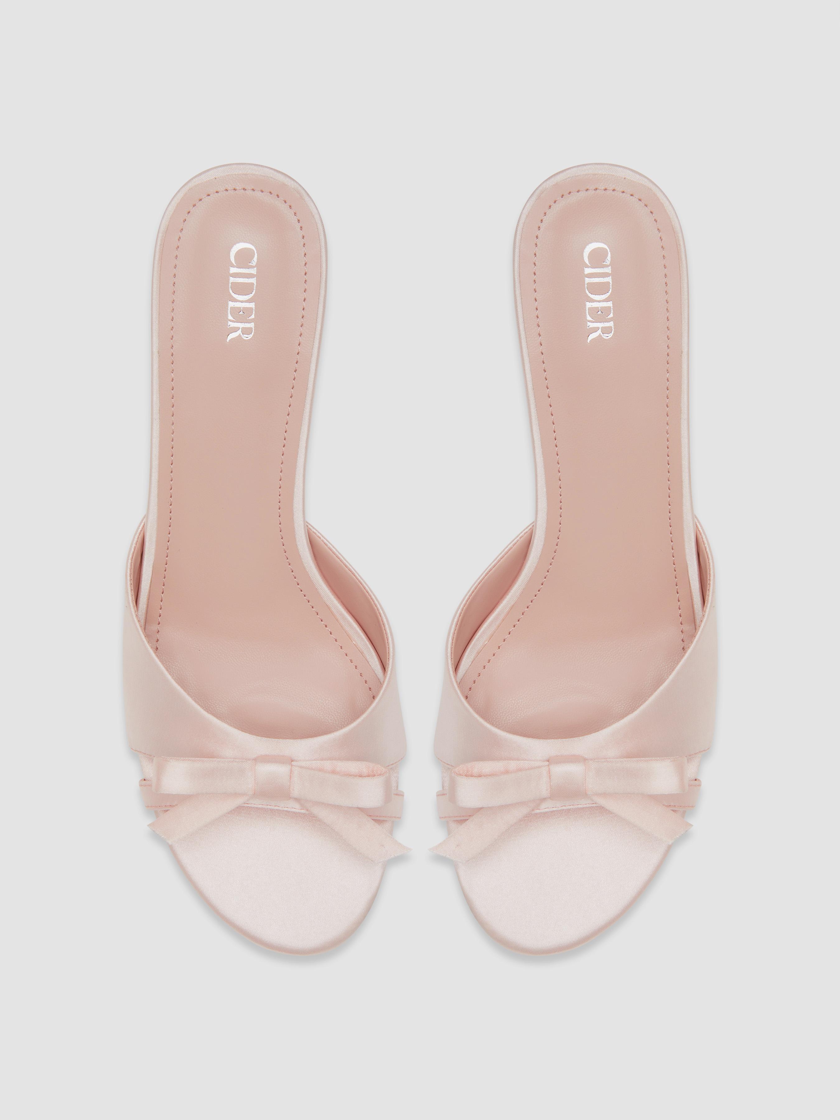 TWO-TONE BOWKNOT SATIN MID HEEL SANDALS by CIDER