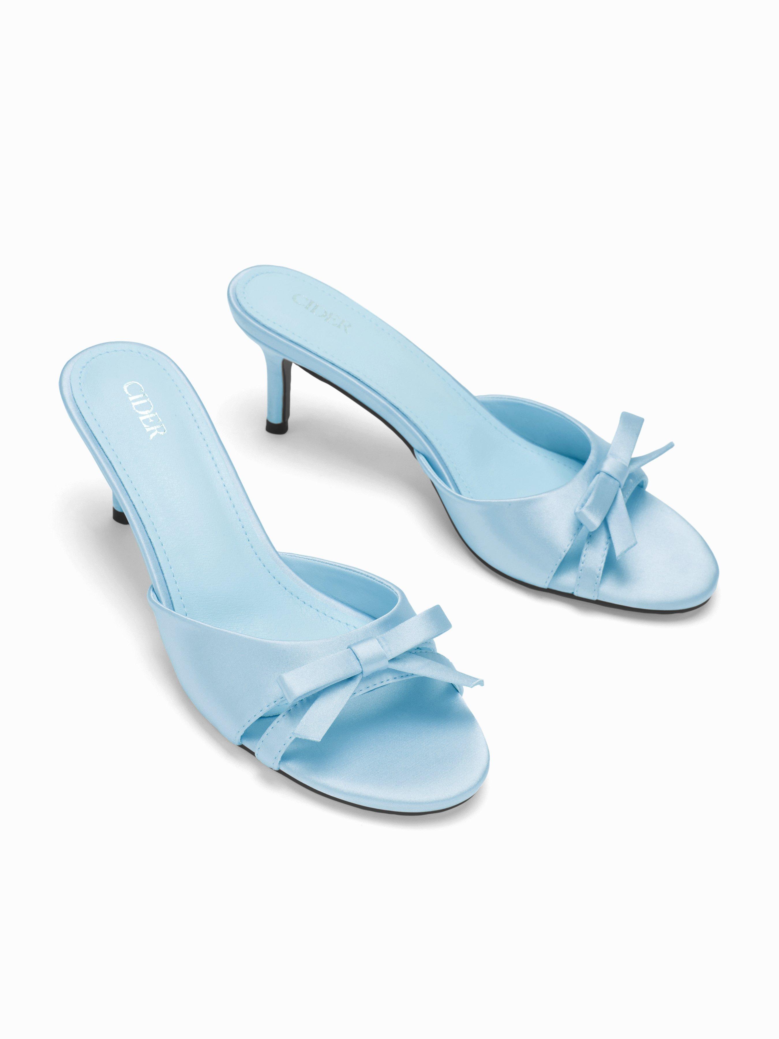 TWO-TONE BOWKNOT SATIN MID HEEL SANDALS by CIDER