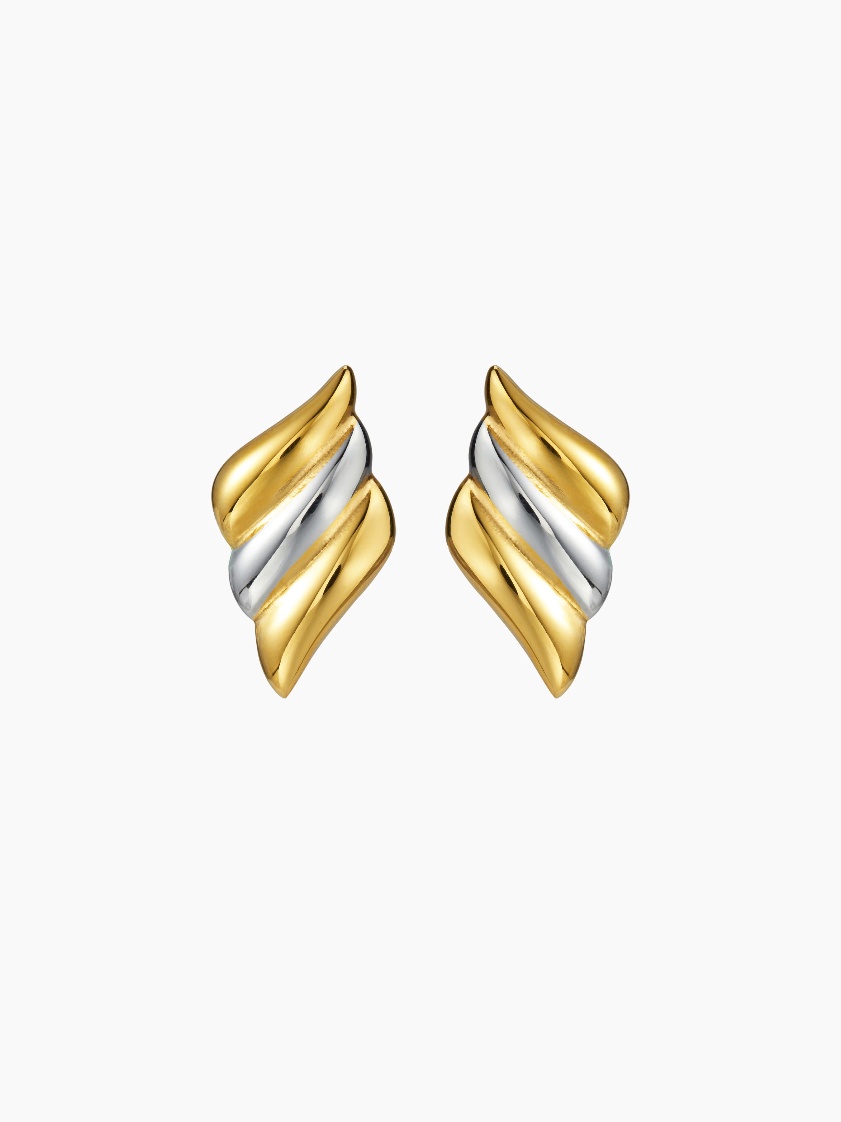 TWO TONE PLEATED 18K GOLD PLATED STAINLESS STEEL STUD EARRINGS by CIDER