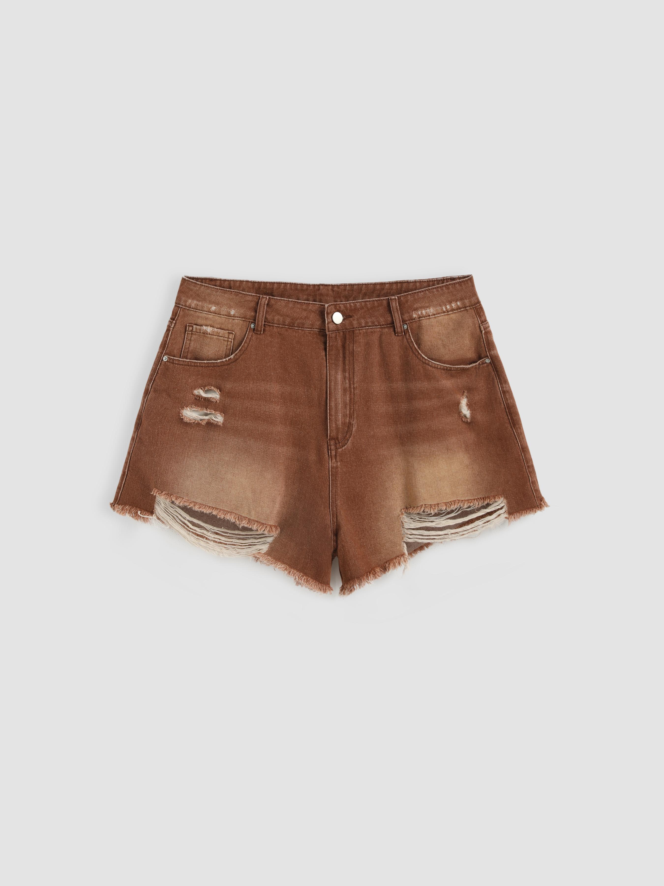 Tassels Ripped Pocket Jean Shorts Curve & Plus by CIDER