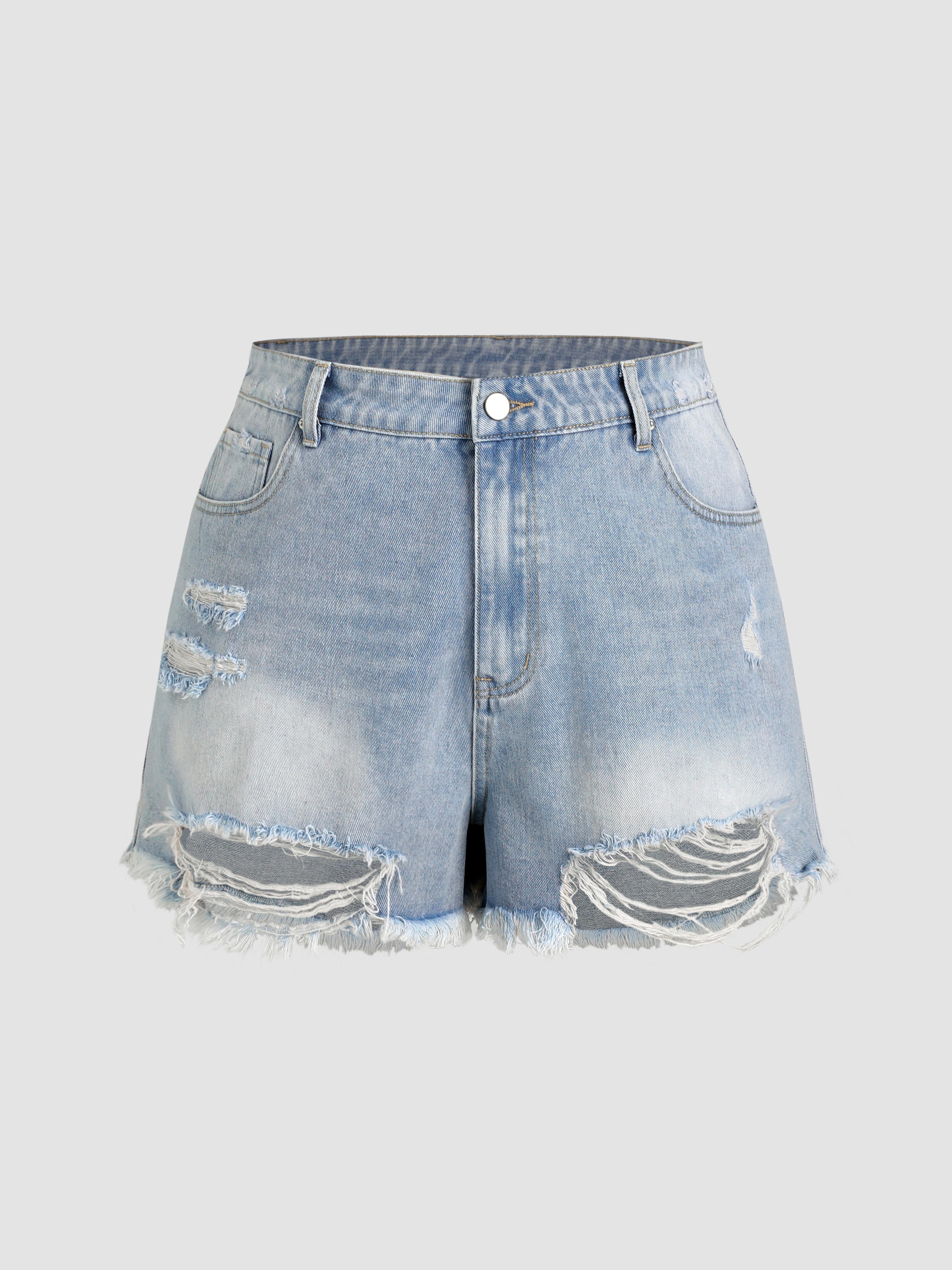 Tassels Ripped Pocket Jean Shorts Curve & Plus by CIDER