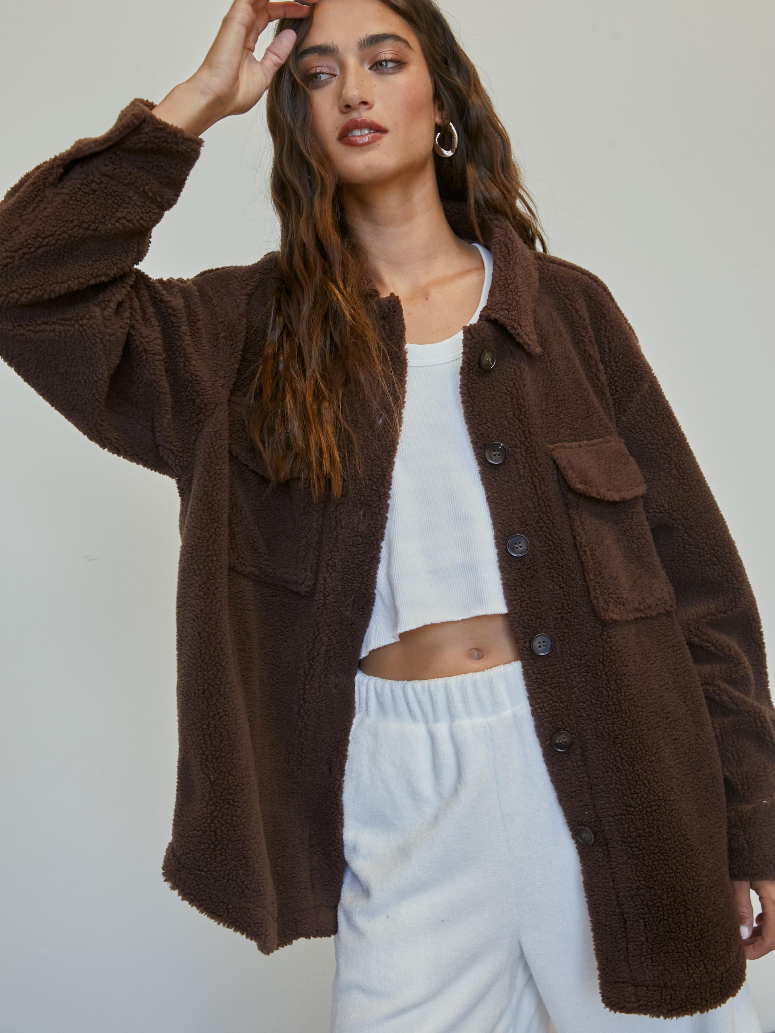 Teddy Fleece Shacket With Pockets by CIDER