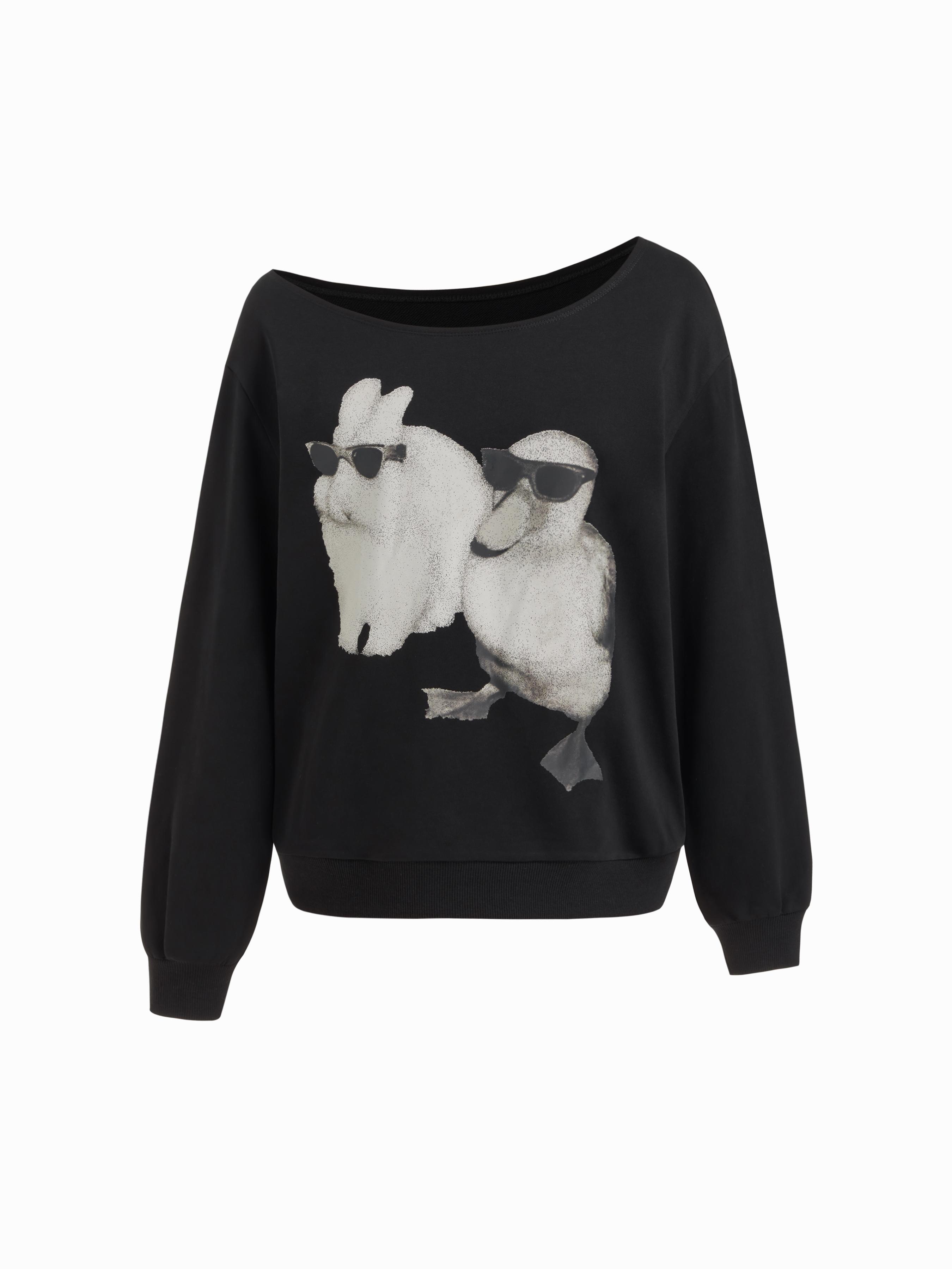 Terry Asymmetrical Neck Dog Graphic Sweatshirt by CIDER