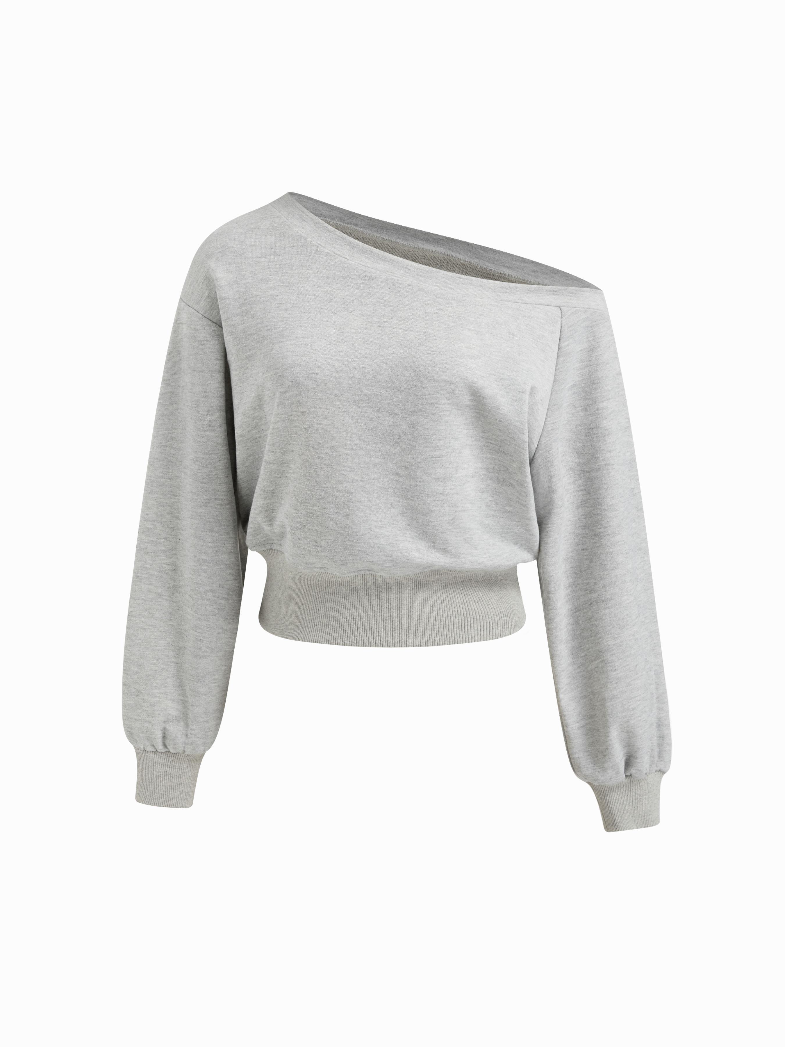 Terry Asymmetrical Neck Long Sleeve Sweatshirt by CIDER