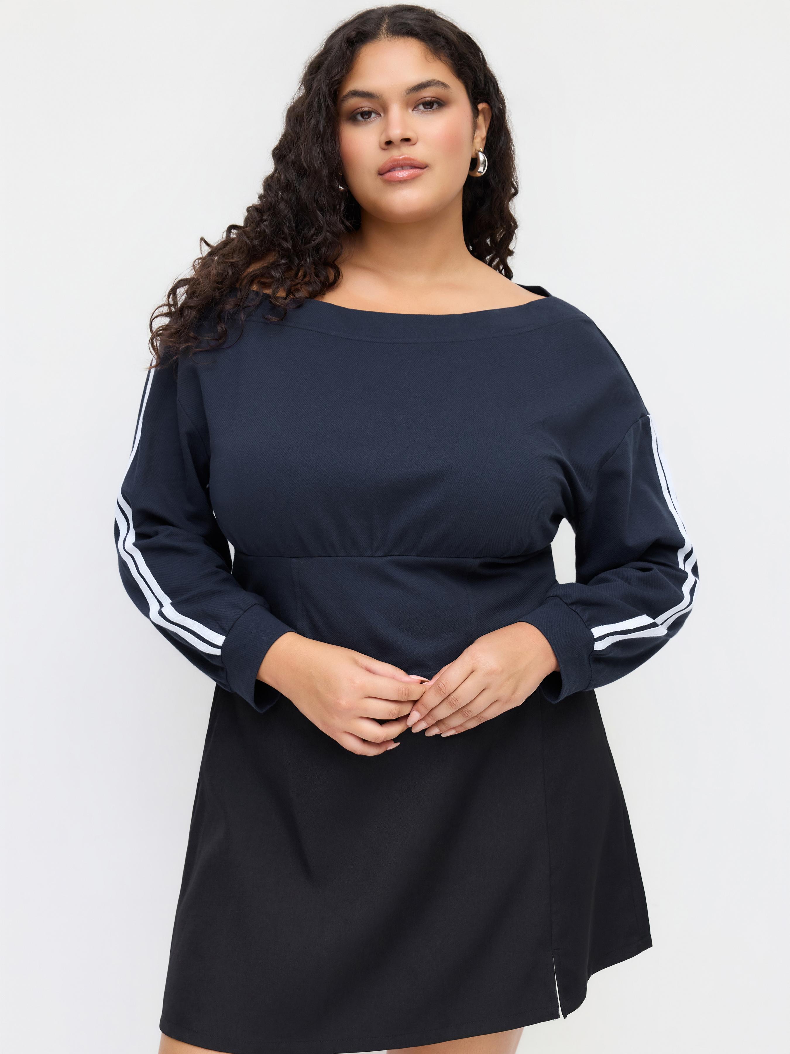 Terry Asymmetrical Neck Side Stripe Lace Up Corset Sweatshirt Curve & Plus by CIDER