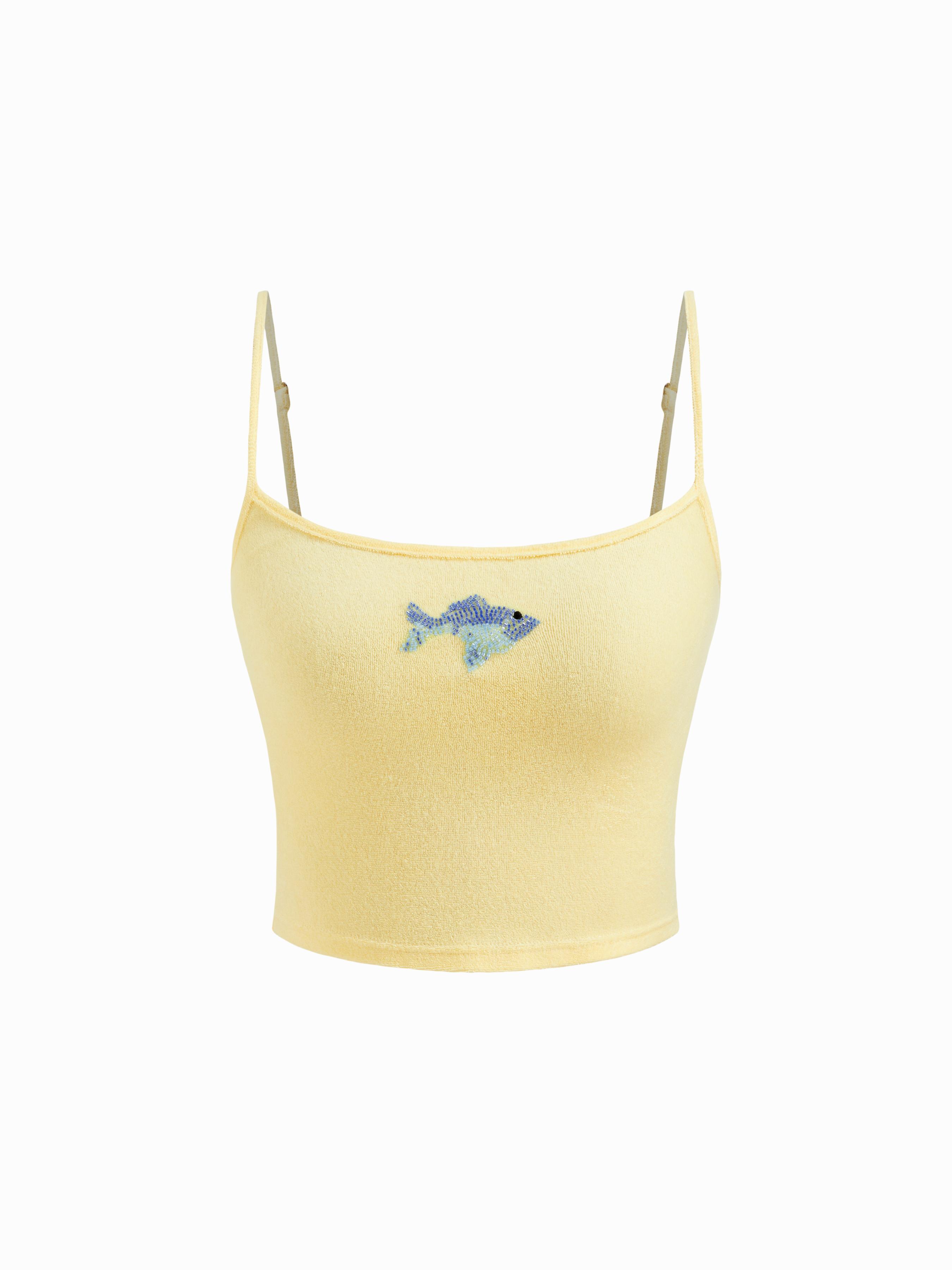 Terry Fish Beading Crop Cami Top by CIDER